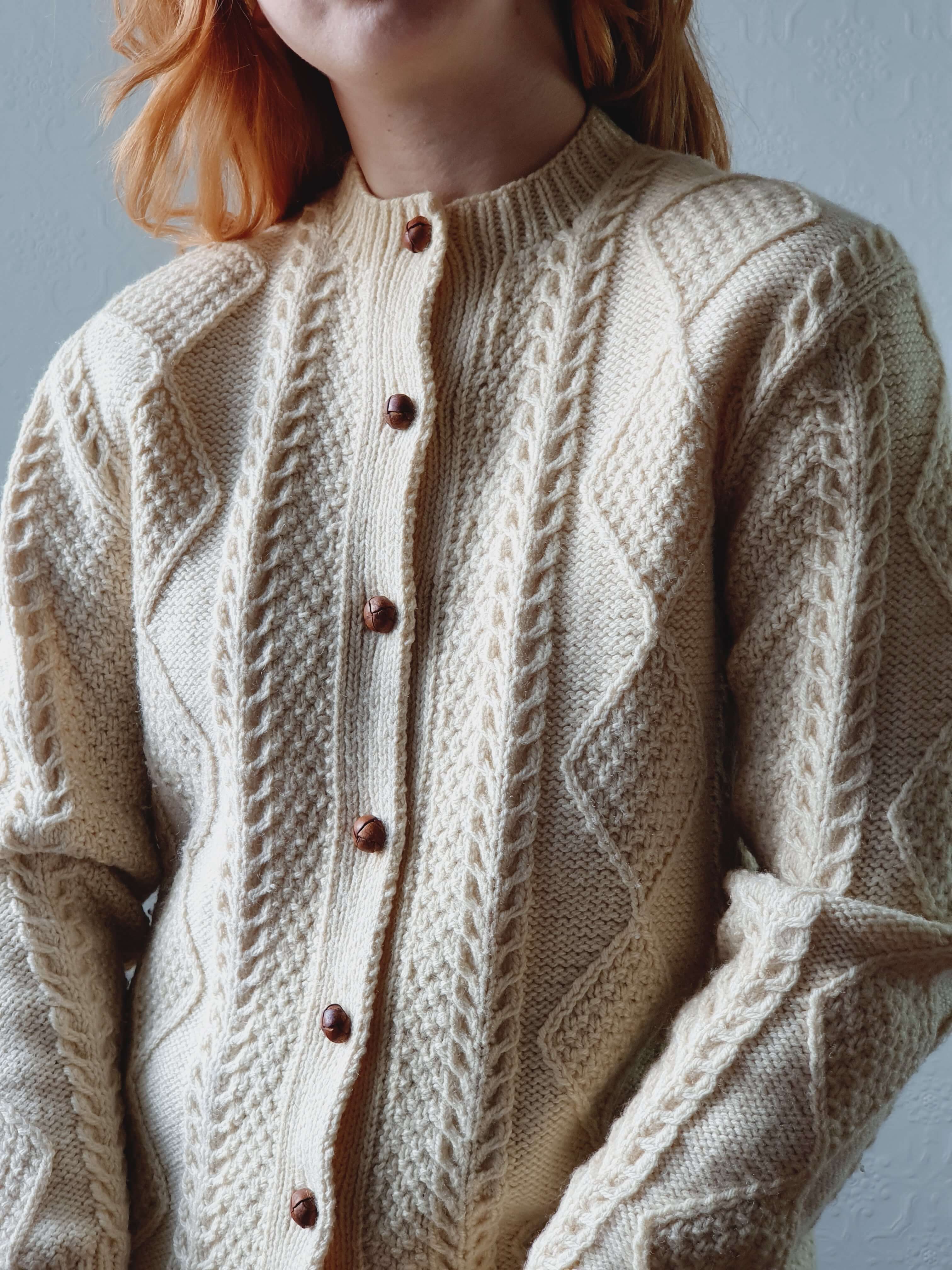 Vintage Pure Wool Handknitted Aran Cardigan - S/M - Image 6