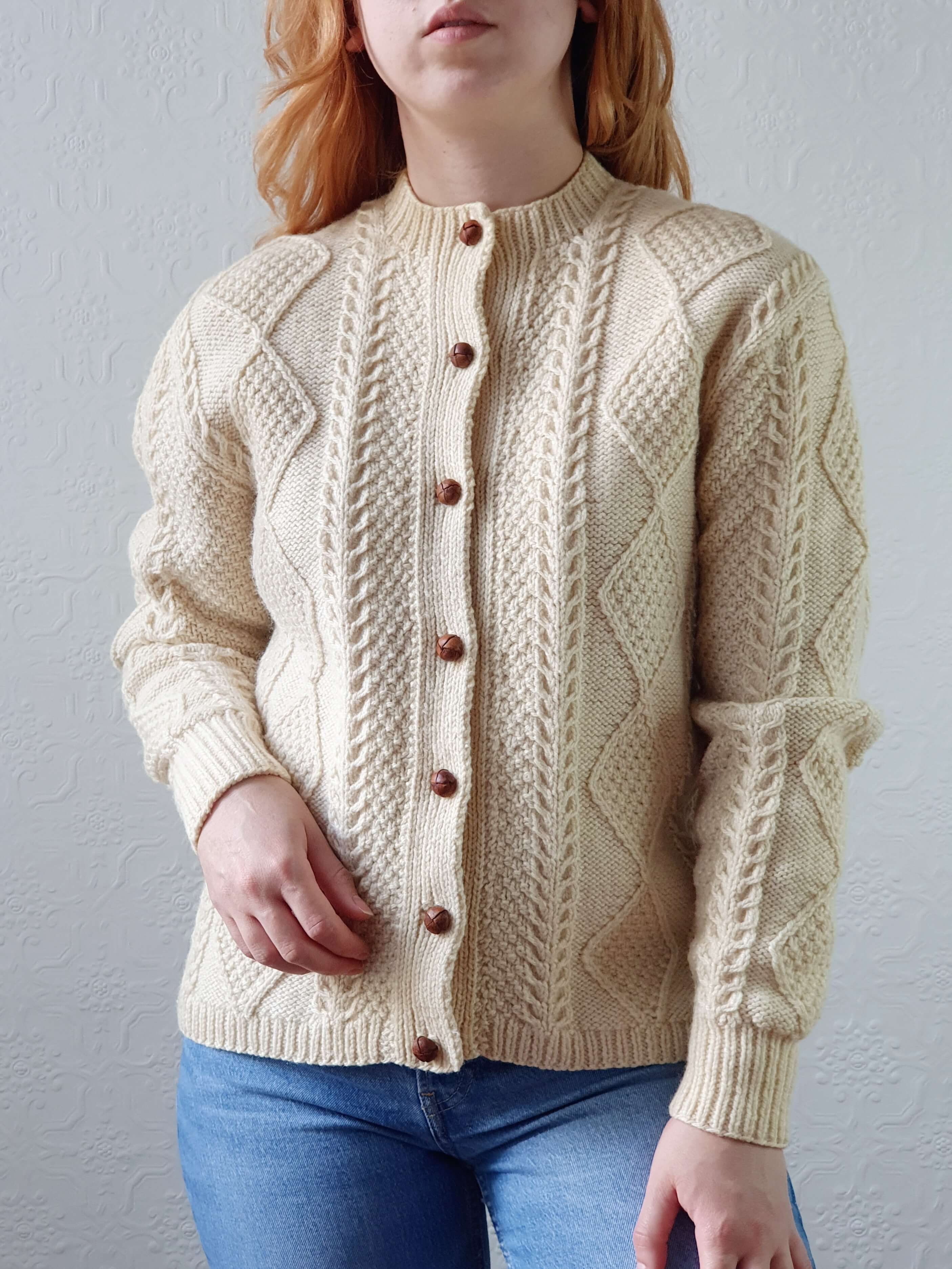 Vintage Pure Wool Handknitted Aran Cardigan - S/M - Image 7
