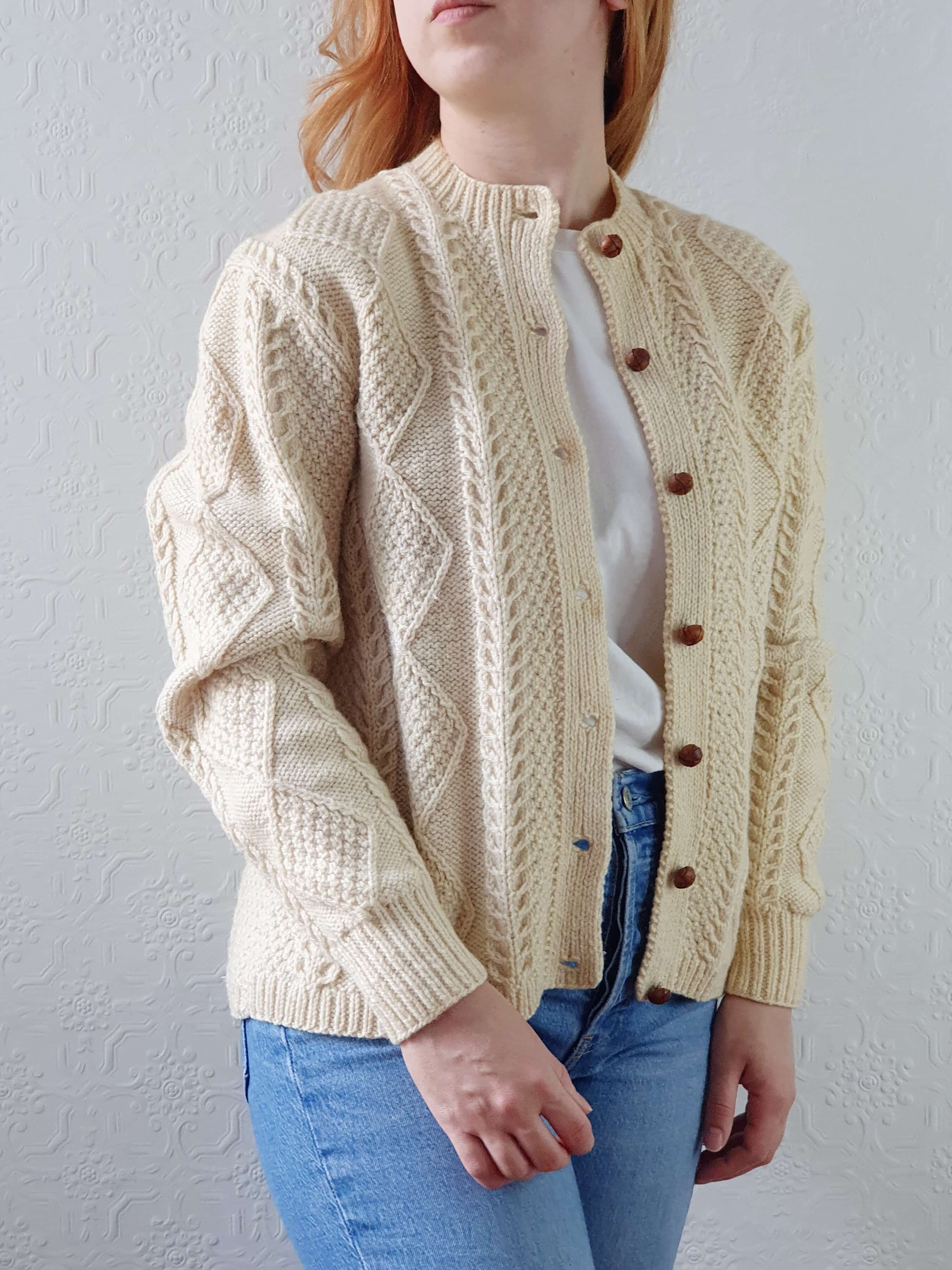 Vintage Pure Wool Handknitted Aran Cardigan - S/M - Image 8