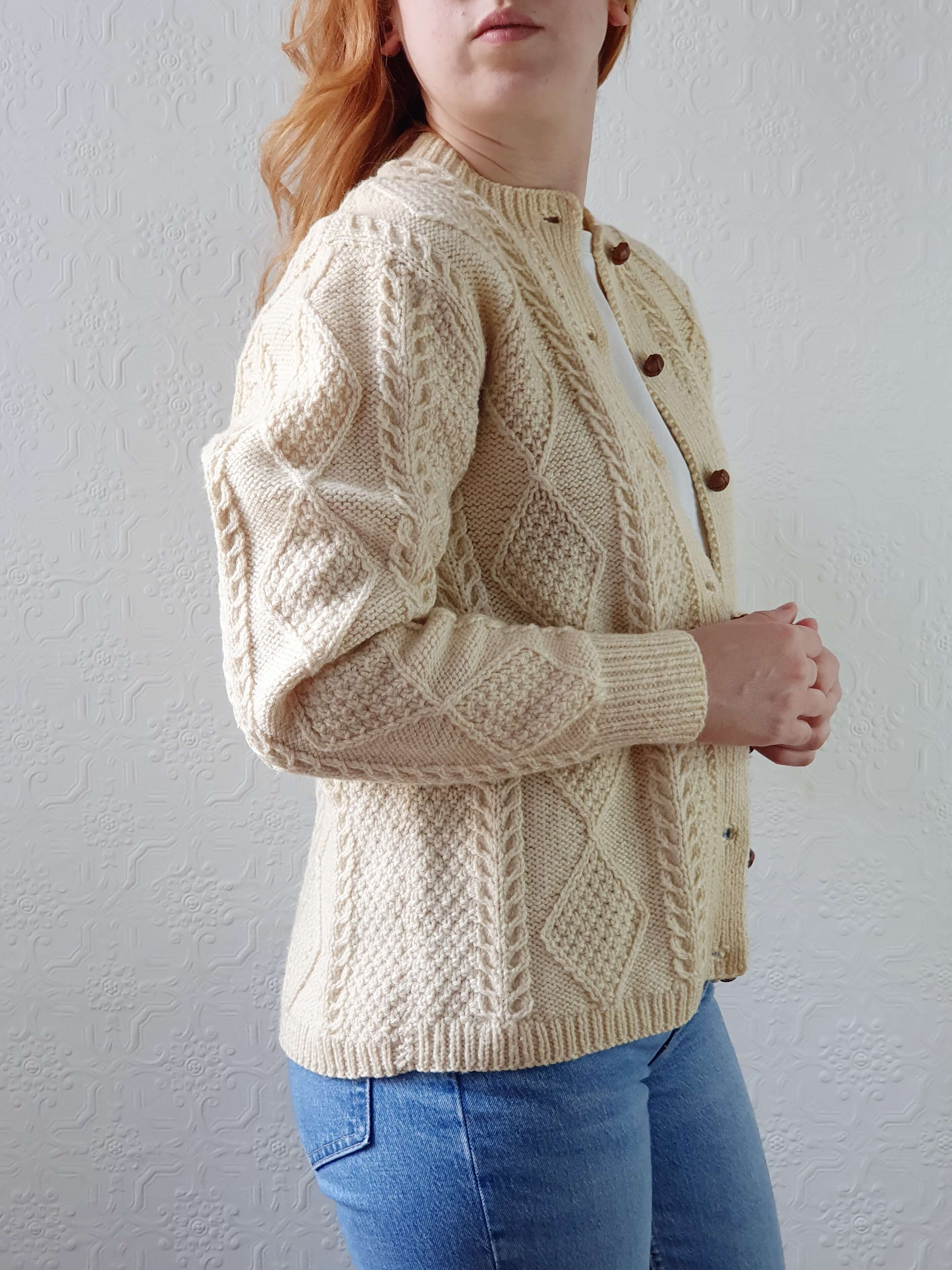 Vintage Pure Wool Handknitted Aran Cardigan - S/M - Image 9