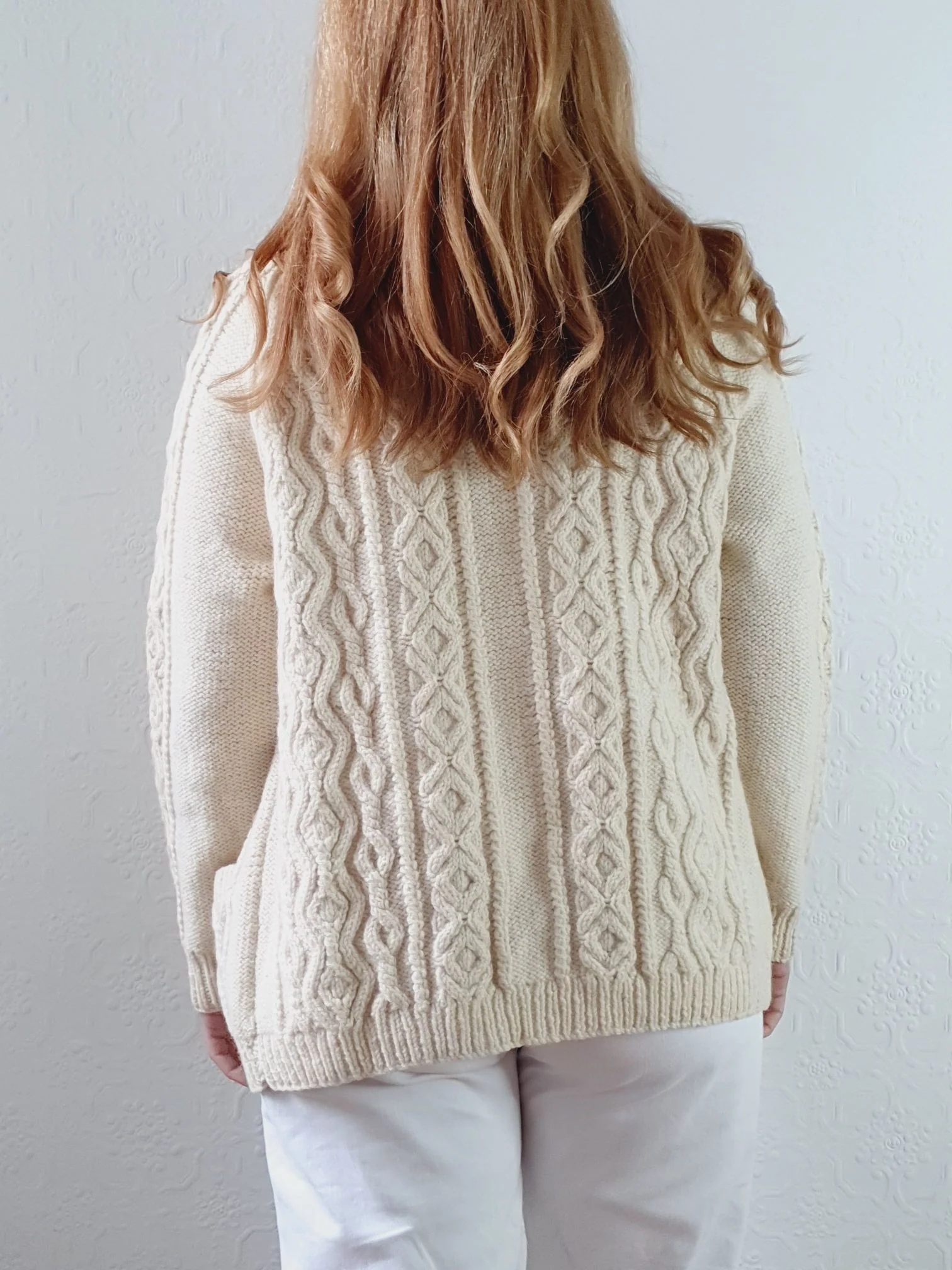 Vintage Pure Wool Handknitted Cream Aran Cardigan - S/M - Image 10