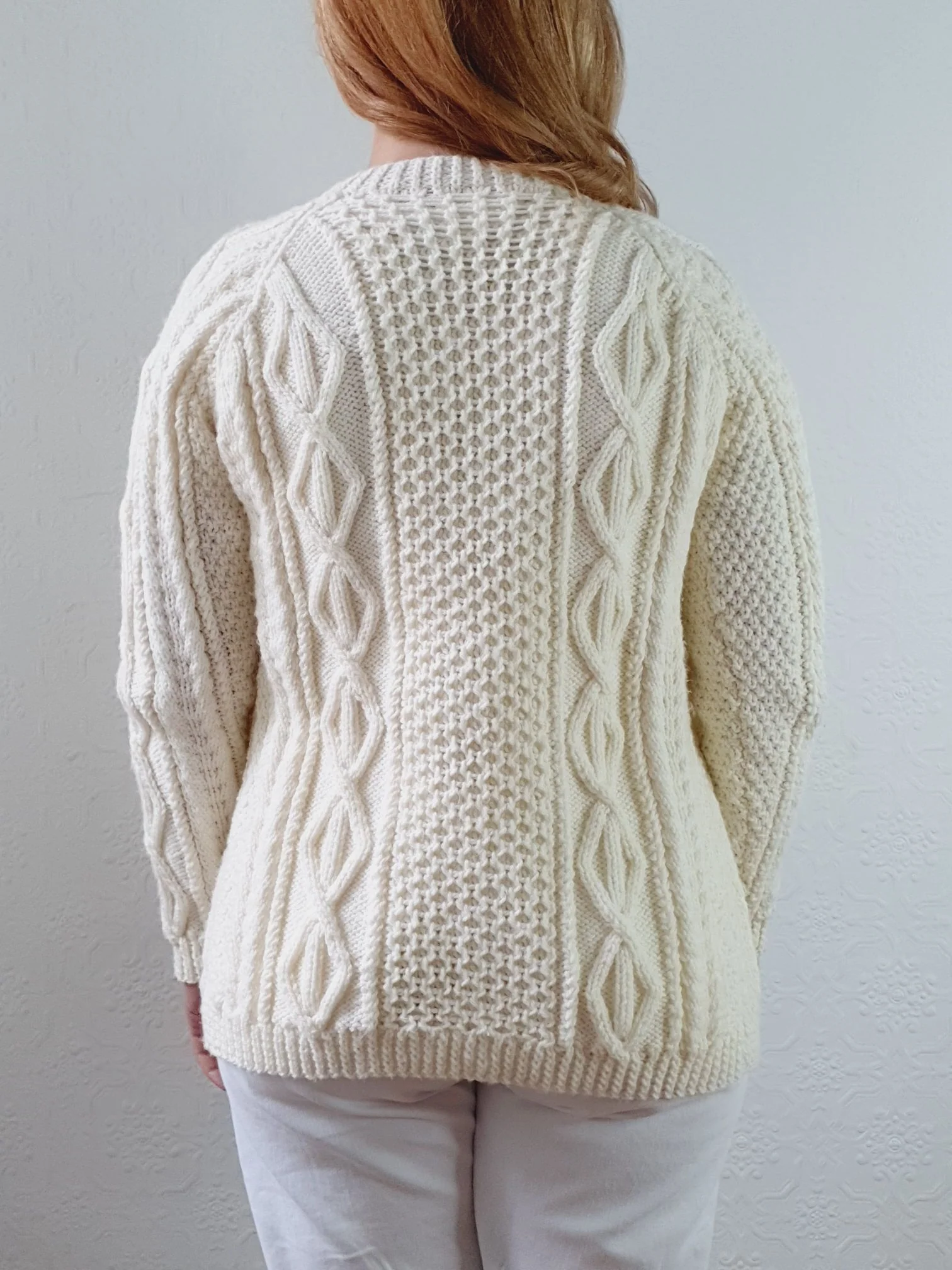 Vintage Pure Wool Handknitted Cream Aran Cardigan - XS - Image 5
