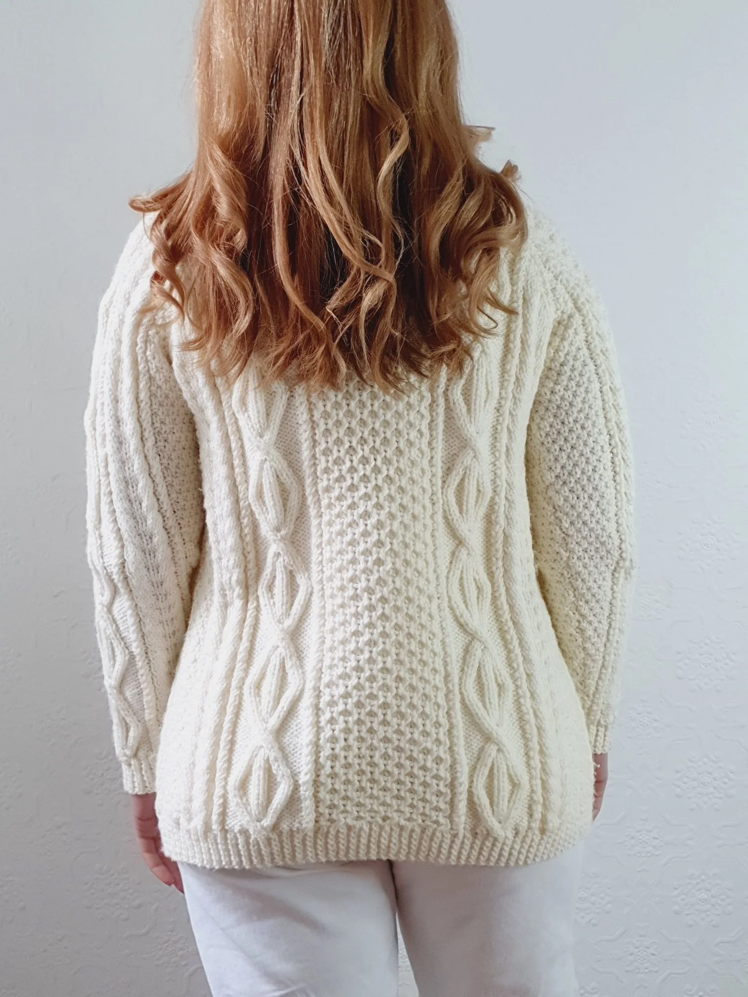 Vintage Pure Wool Handknitted Cream Aran Cardigan - XS - Image 8