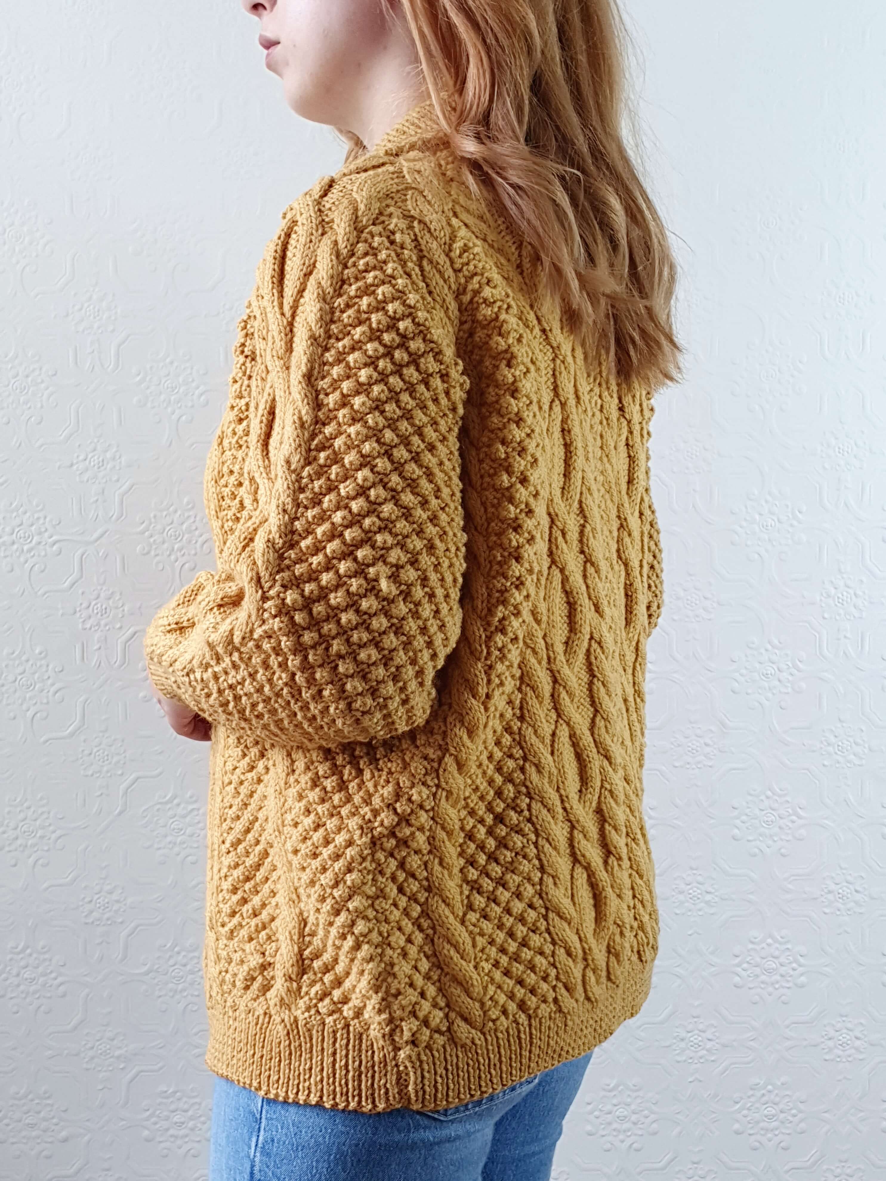 Vintage Pure Wool Handknitted Mustard Aran Cardigan - M/L - Image 12
