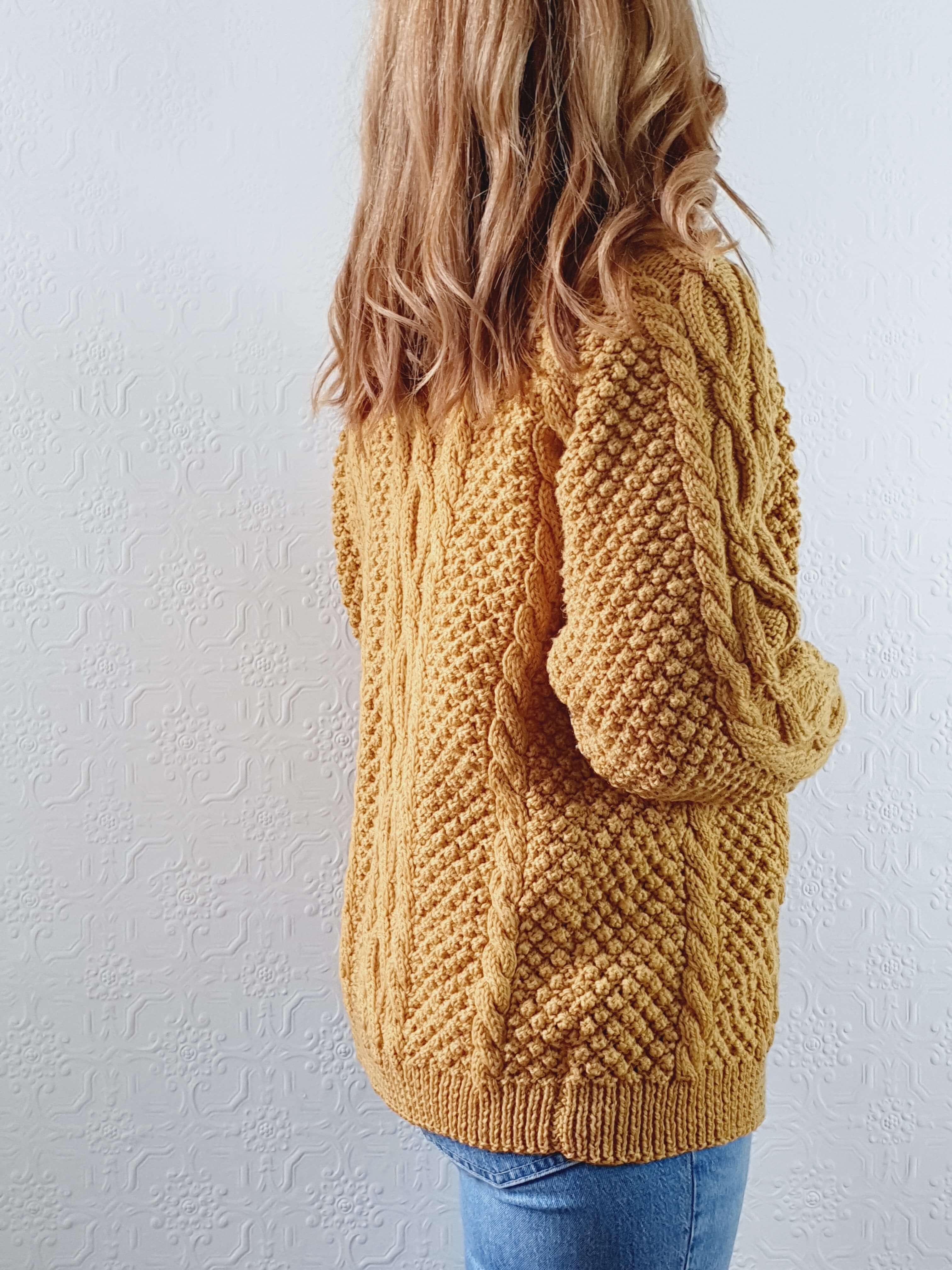 Vintage Pure Wool Handknitted Mustard Aran Cardigan - M/L - Image 4