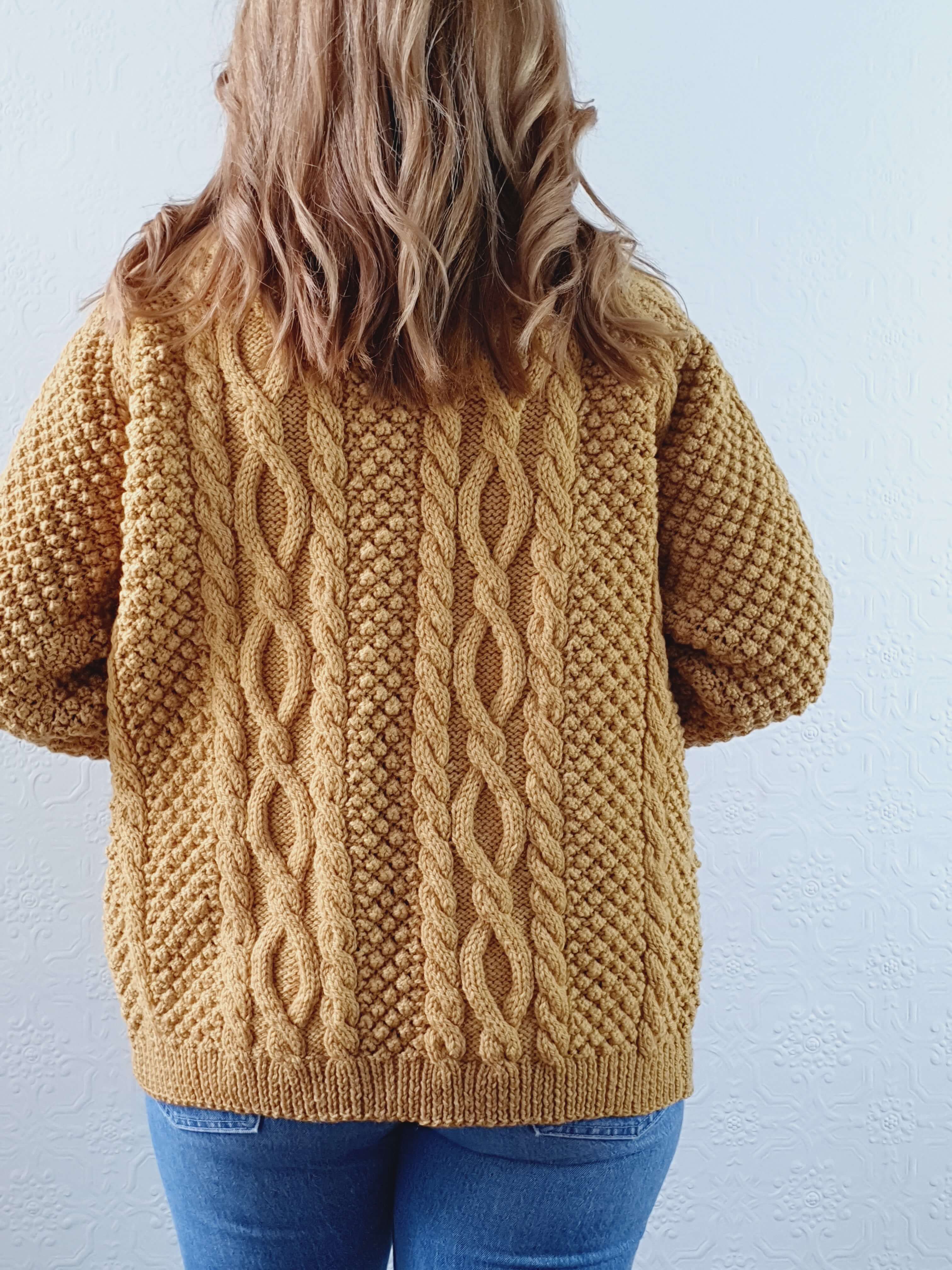 Vintage Pure Wool Handknitted Mustard Aran Cardigan - M/L - Image 5