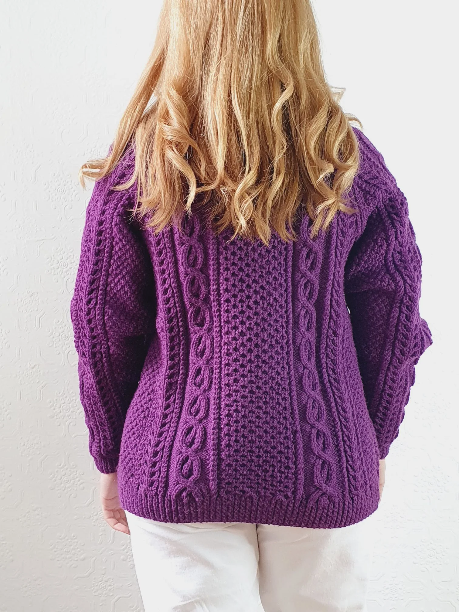 Vintage Pure Wool Handknitted Purple Aran Cardigan - S - Image 8