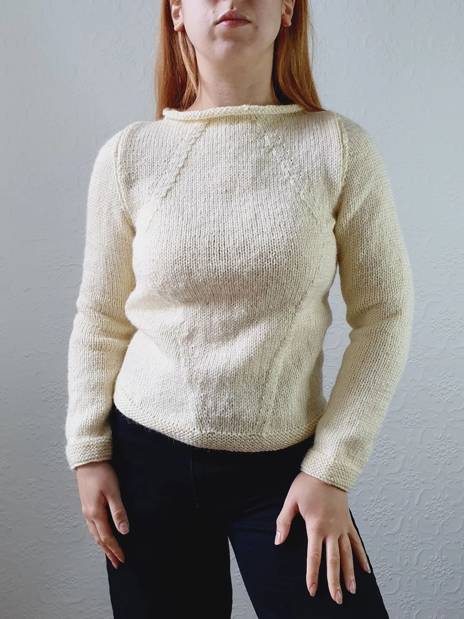 Vintage Pure Wool Handknitted Roll Neck Cream Jumper - XS