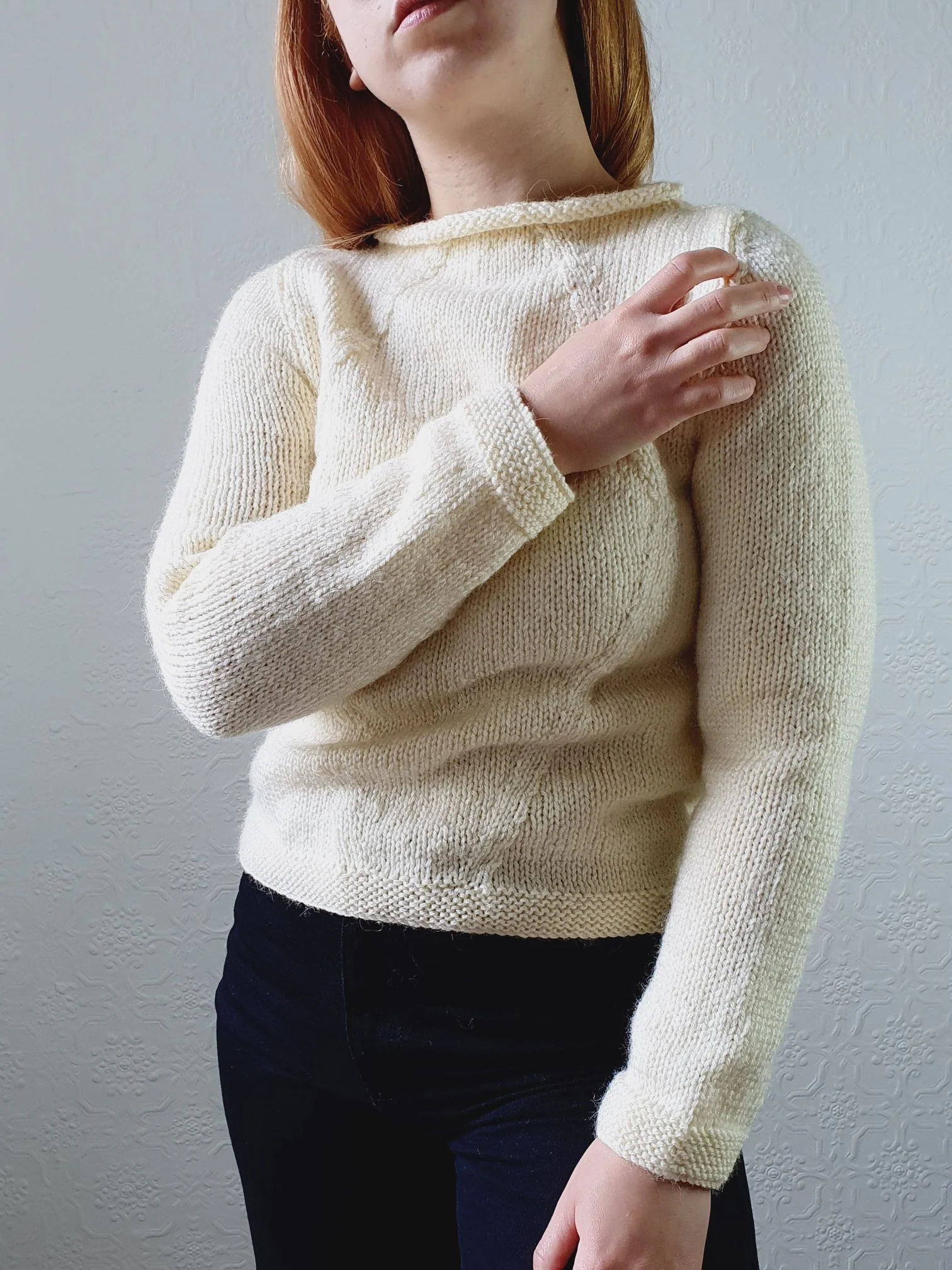 Vintage Pure Wool Handknitted Roll Neck Cream Jumper - XS - Image 11