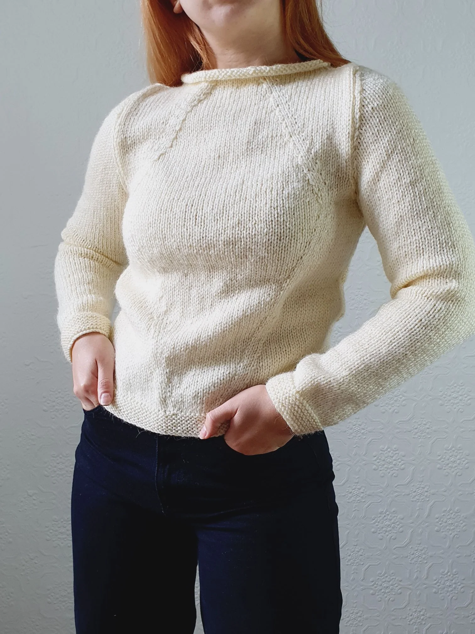 Vintage Pure Wool Handknitted Roll Neck Cream Jumper - XS - Image 2