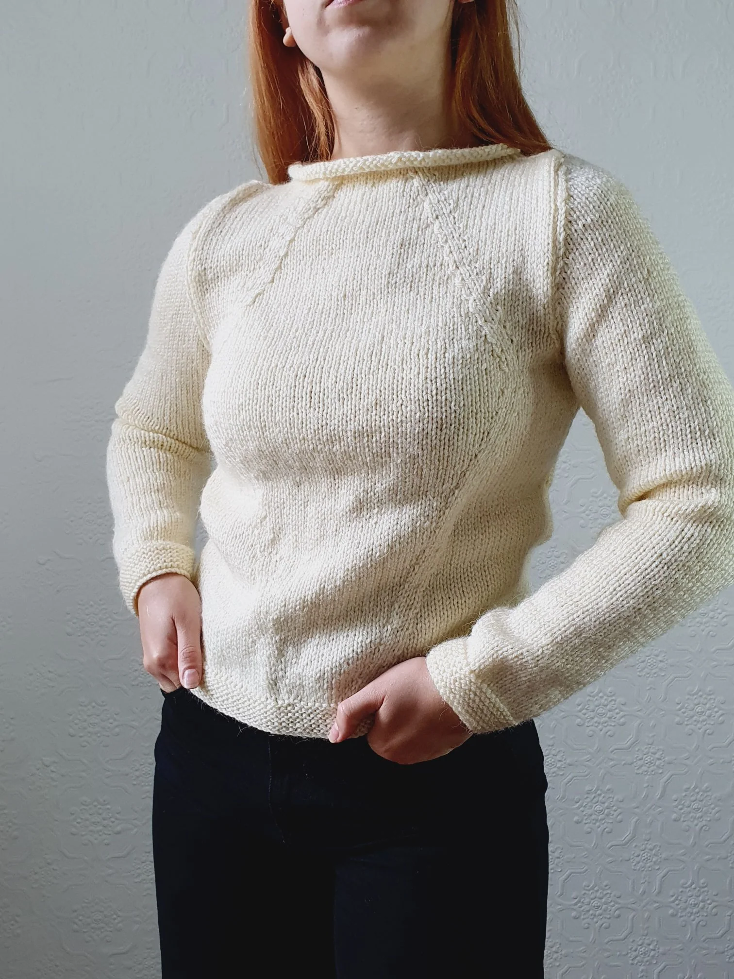 Vintage Pure Wool Handknitted Roll Neck Cream Jumper - XS - Image 3