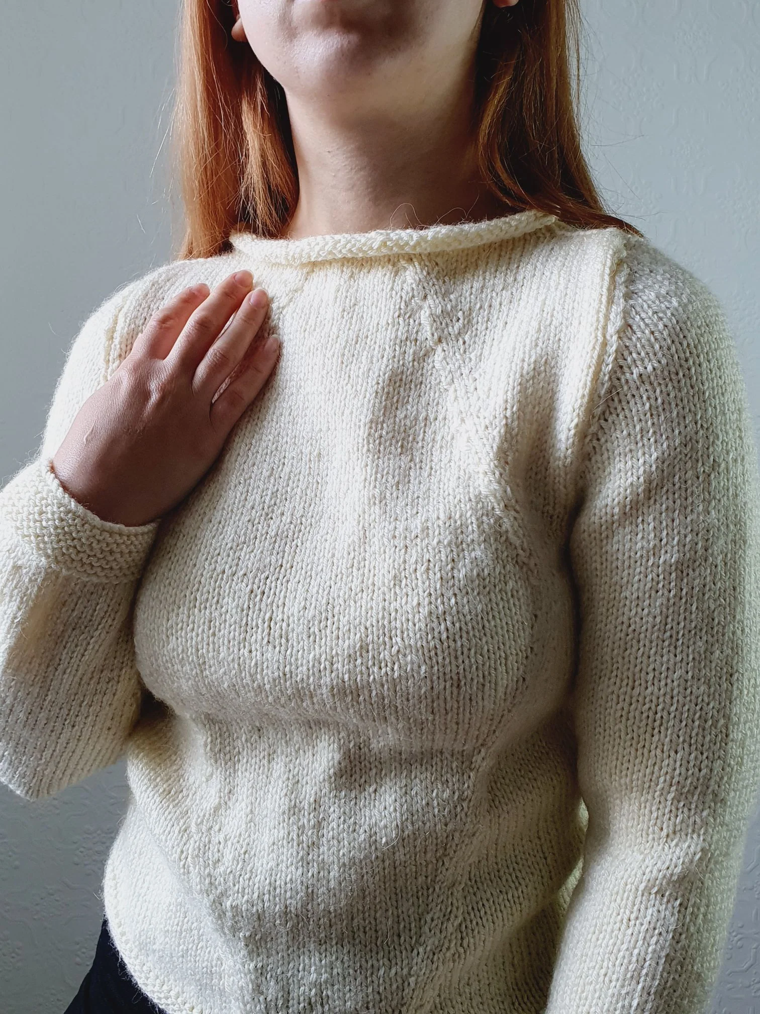 Vintage Pure Wool Handknitted Roll Neck Cream Jumper - XS - Image 4