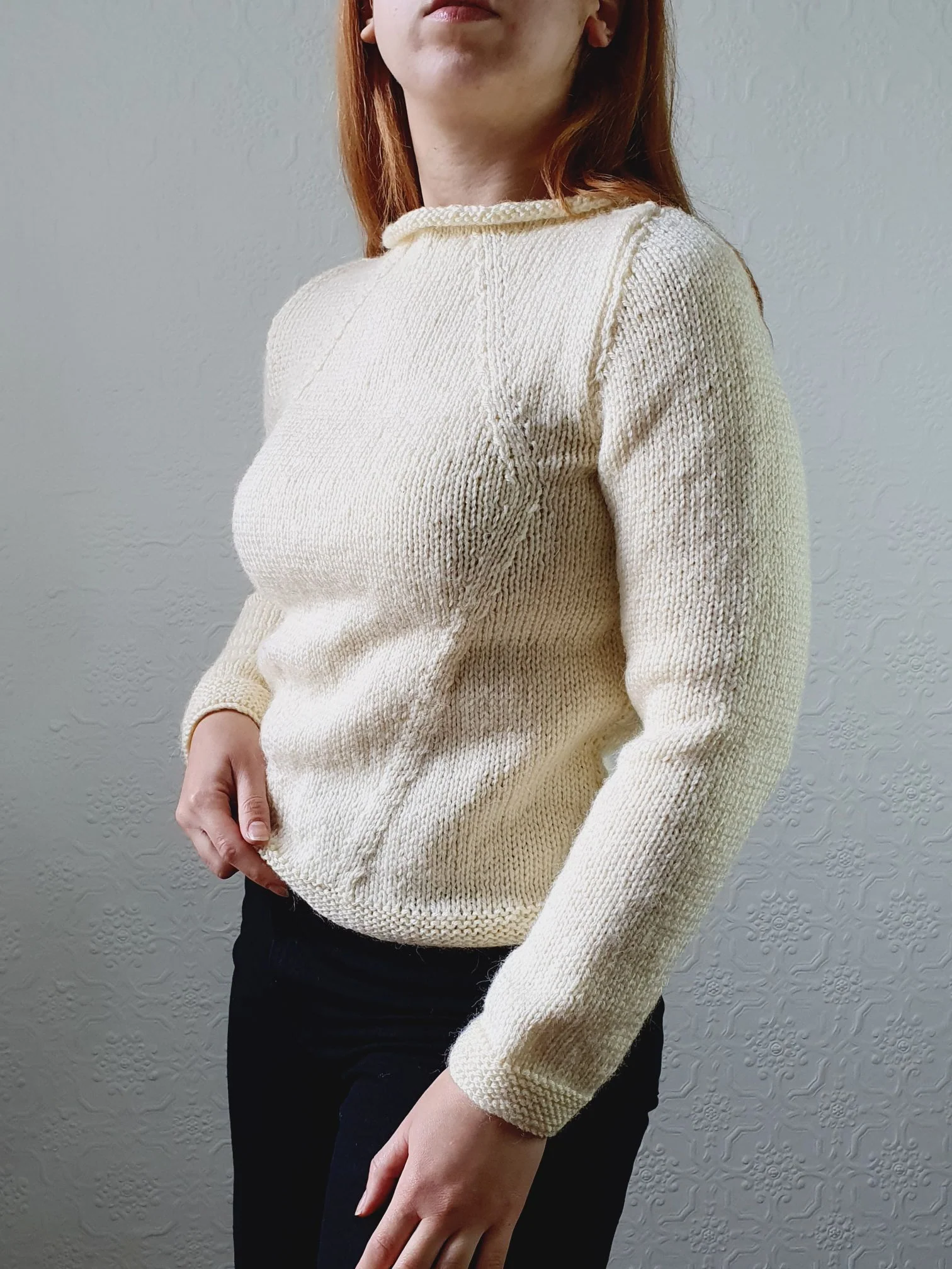 Vintage Pure Wool Handknitted Roll Neck Cream Jumper - XS - Image 5