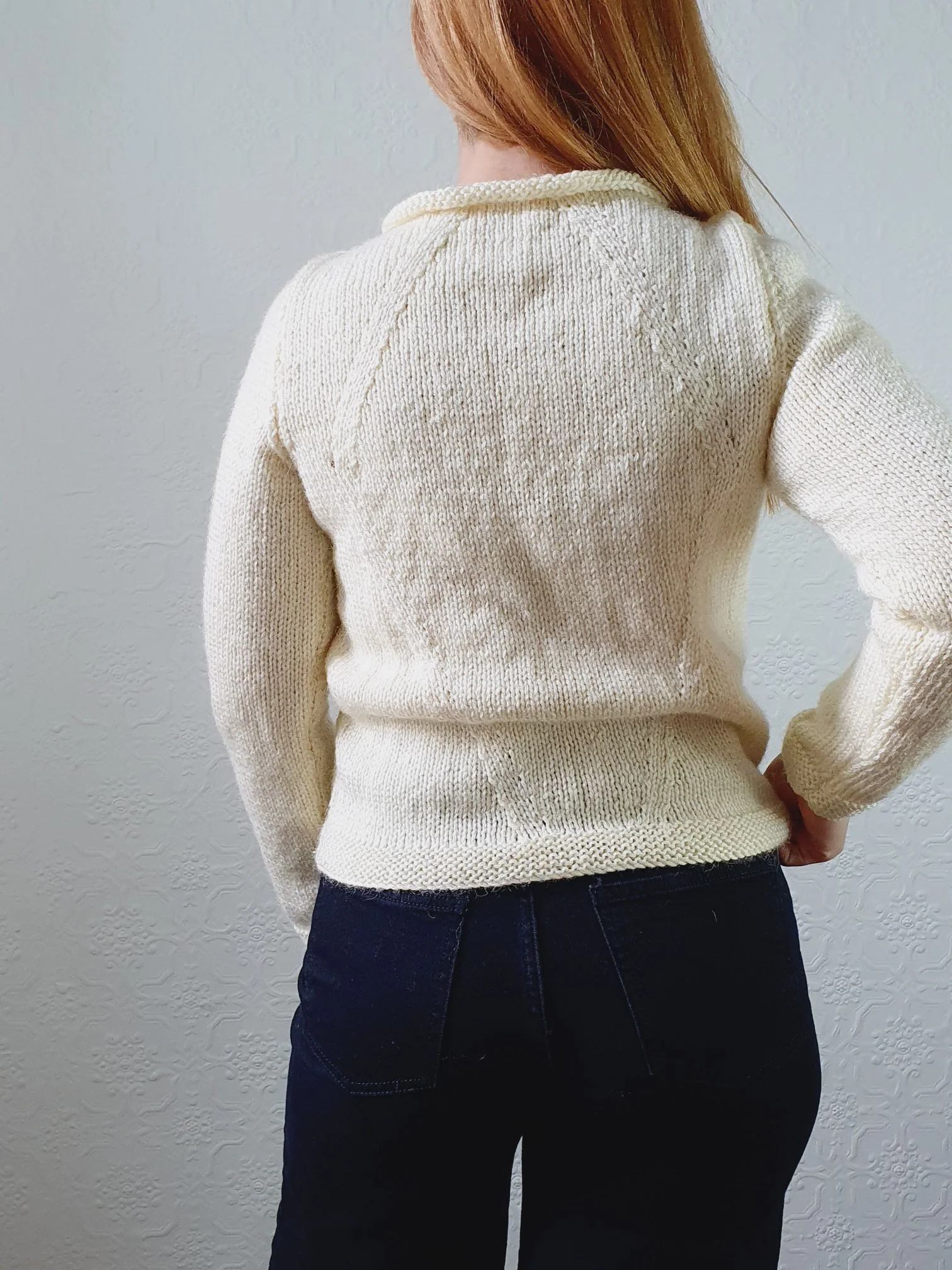 Vintage Pure Wool Handknitted Roll Neck Cream Jumper - XS - Image 8