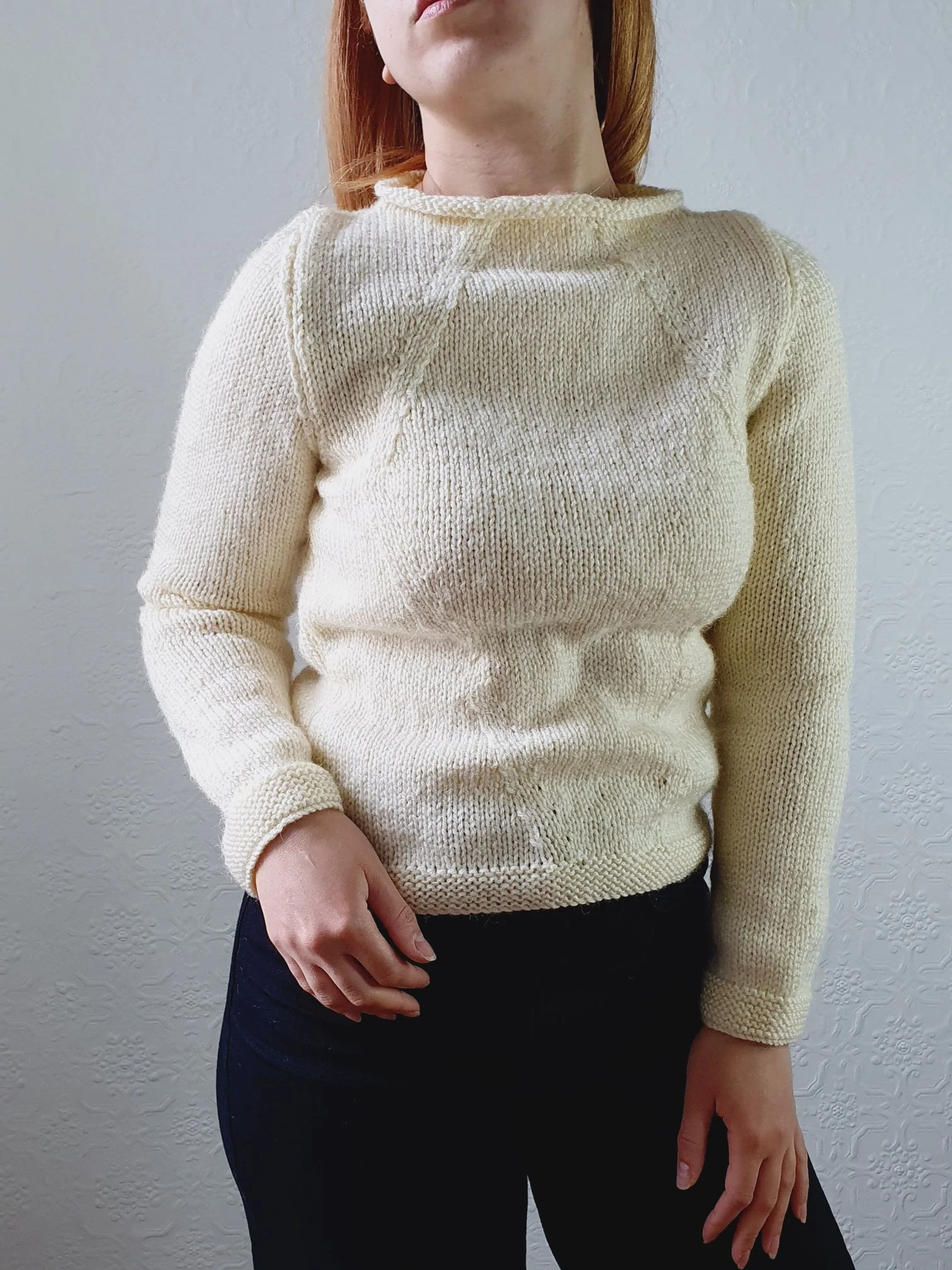 Vintage Pure Wool Handknitted Roll Neck Cream Jumper - XS - Image 9