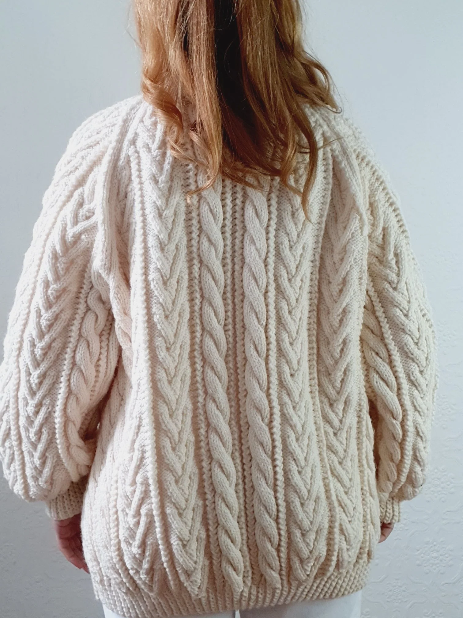 Vintage Pure Wool Handknitted Zip Up Cream Aran Cardigan - L/XL - Image 8