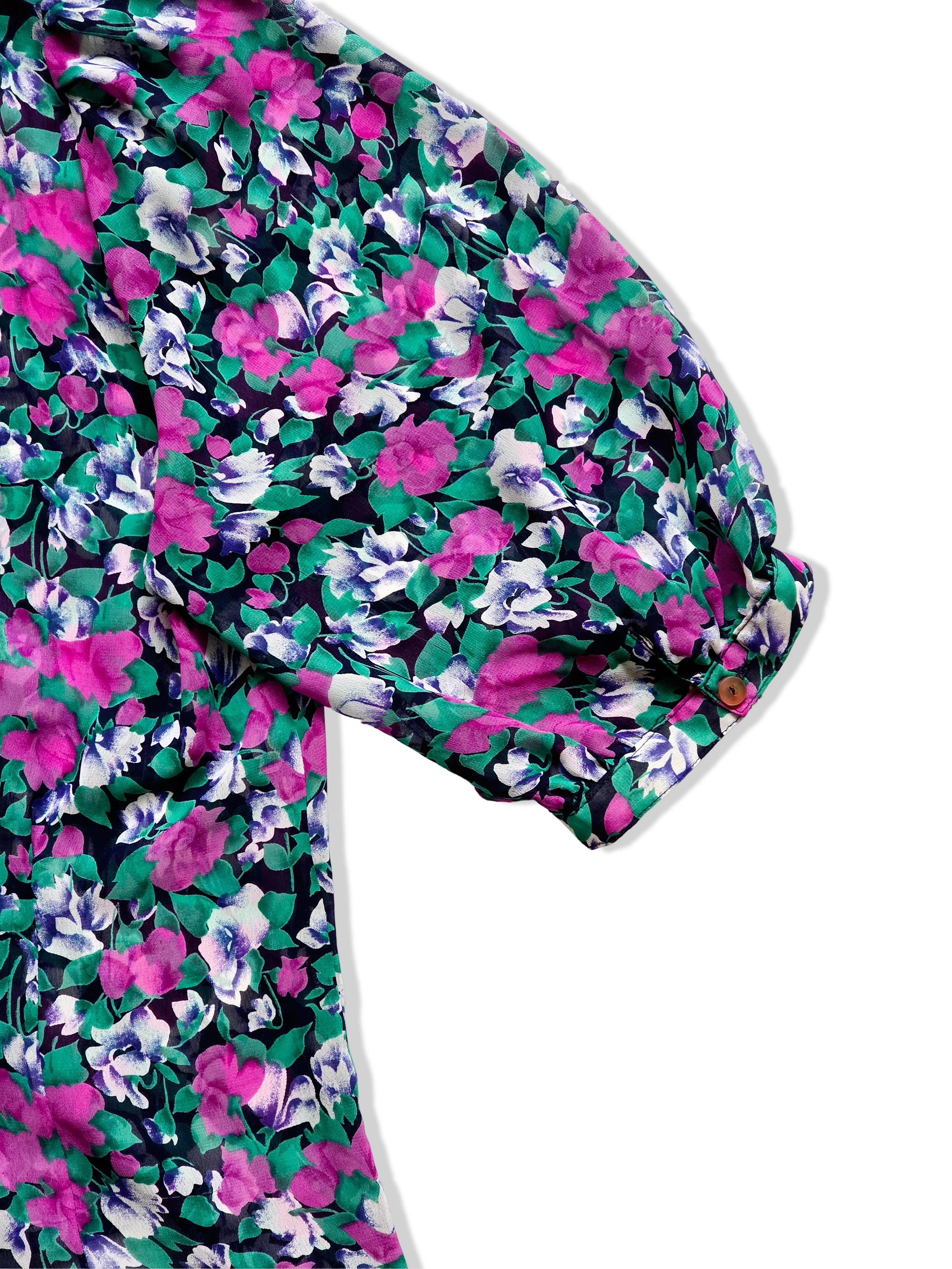 Vintage Purple Floral Print Blouse With Lace Collar - M/L - Image 4