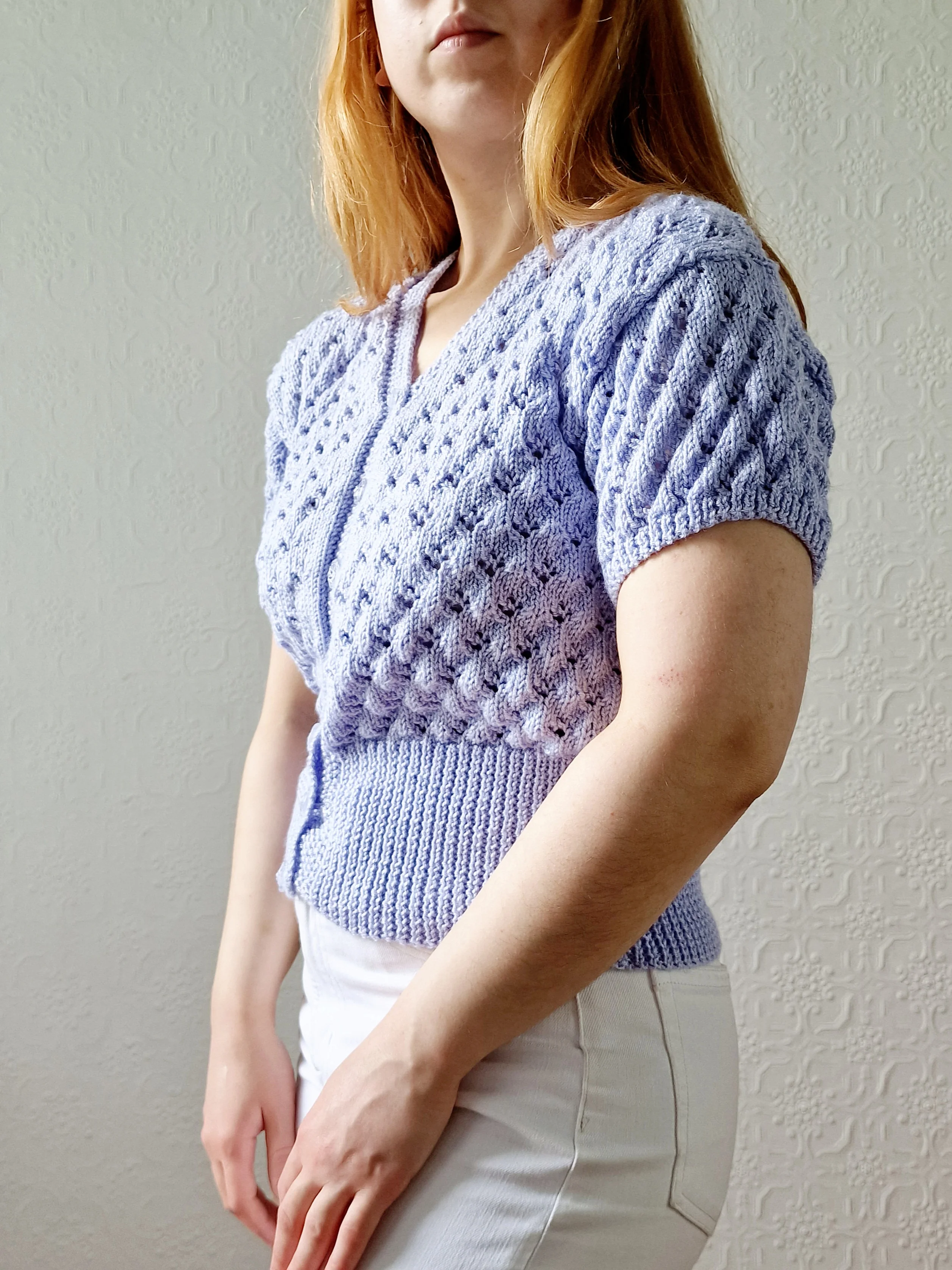 Vintage Purple Knitted Jumper Top with Short Sleeves - XS/S - Image 2