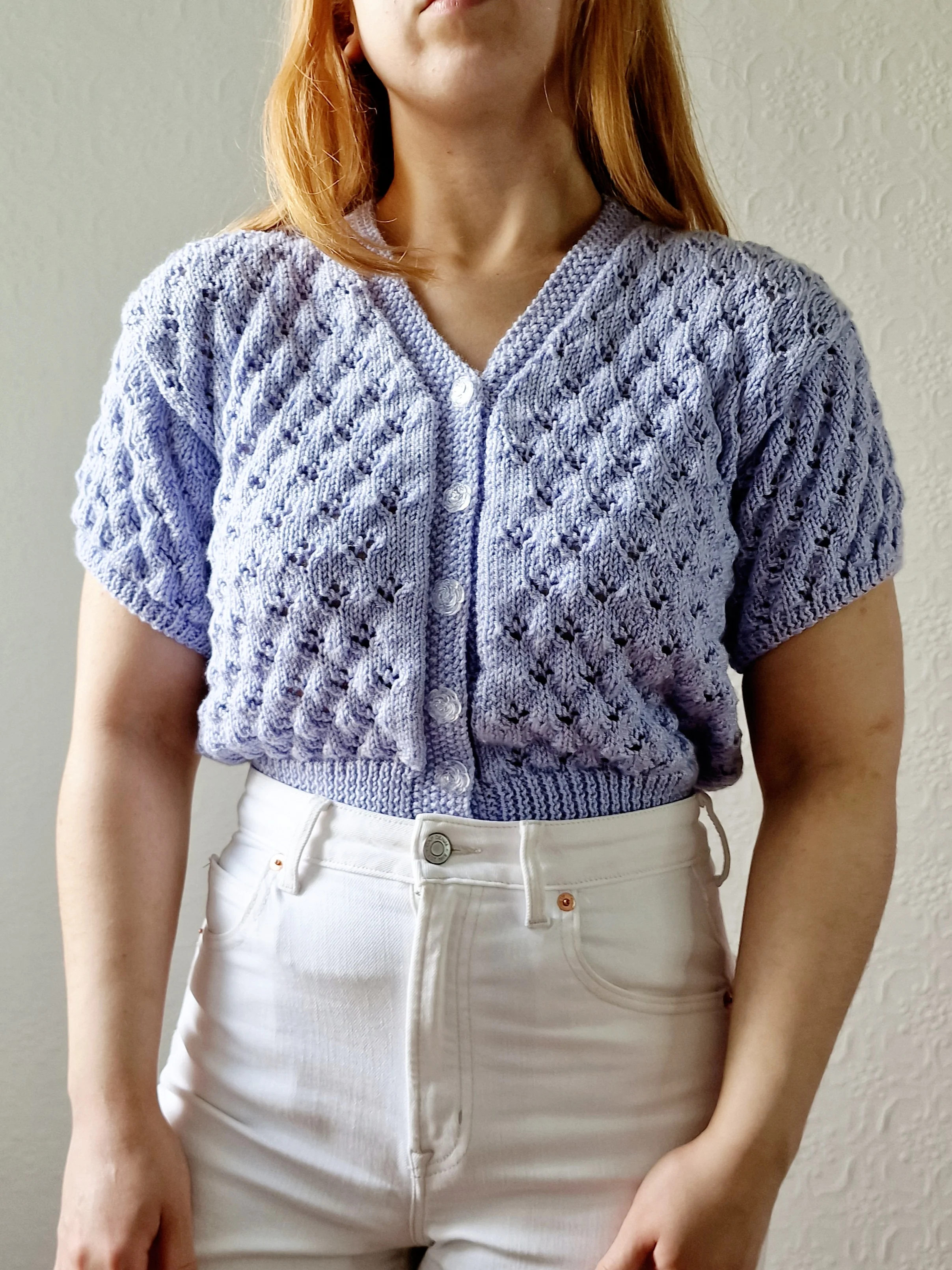 Vintage Purple Knitted Jumper Top with Short Sleeves - XS/S - Image 4