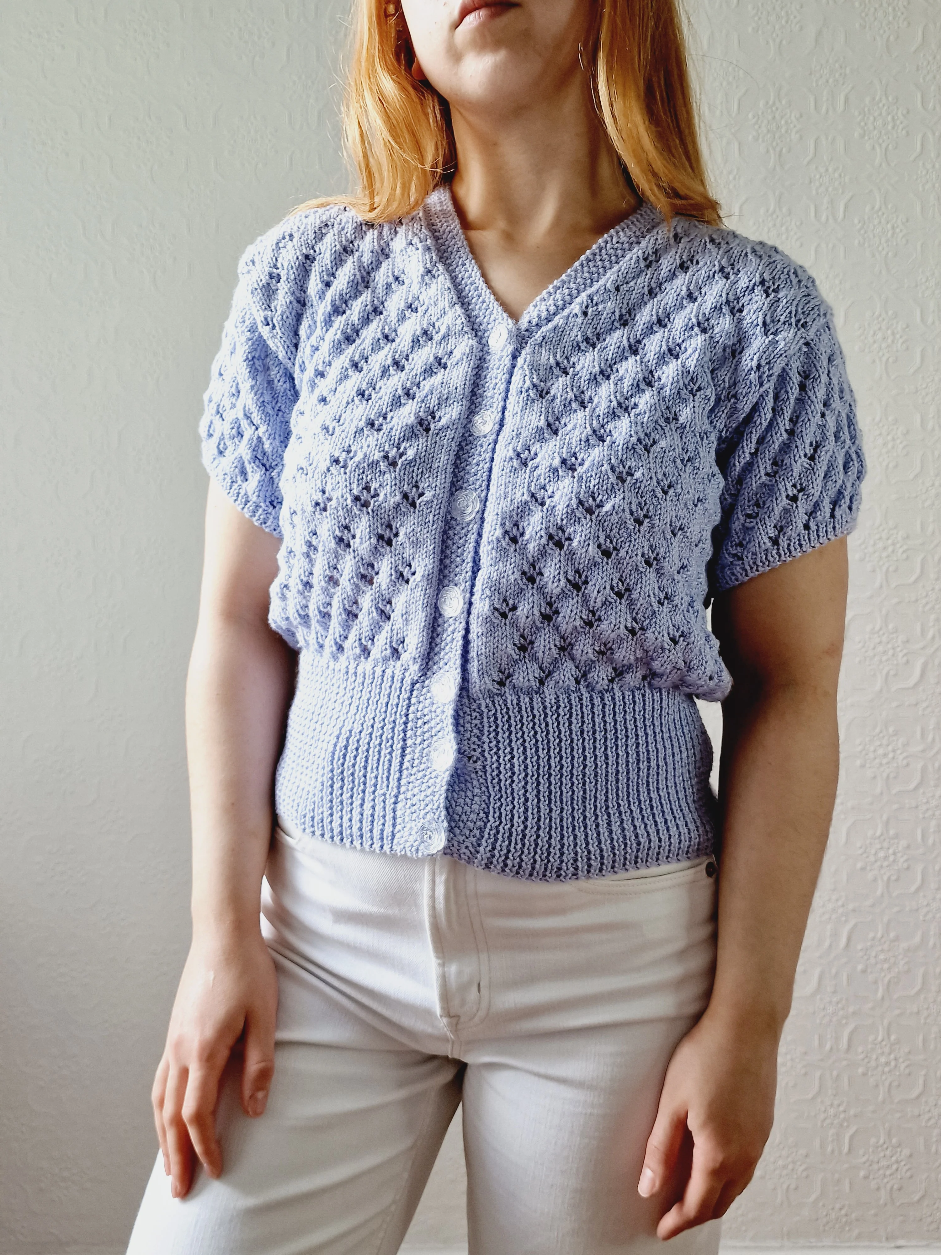 Vintage Purple Knitted Jumper Top with Short Sleeves - XS/S - Image 6