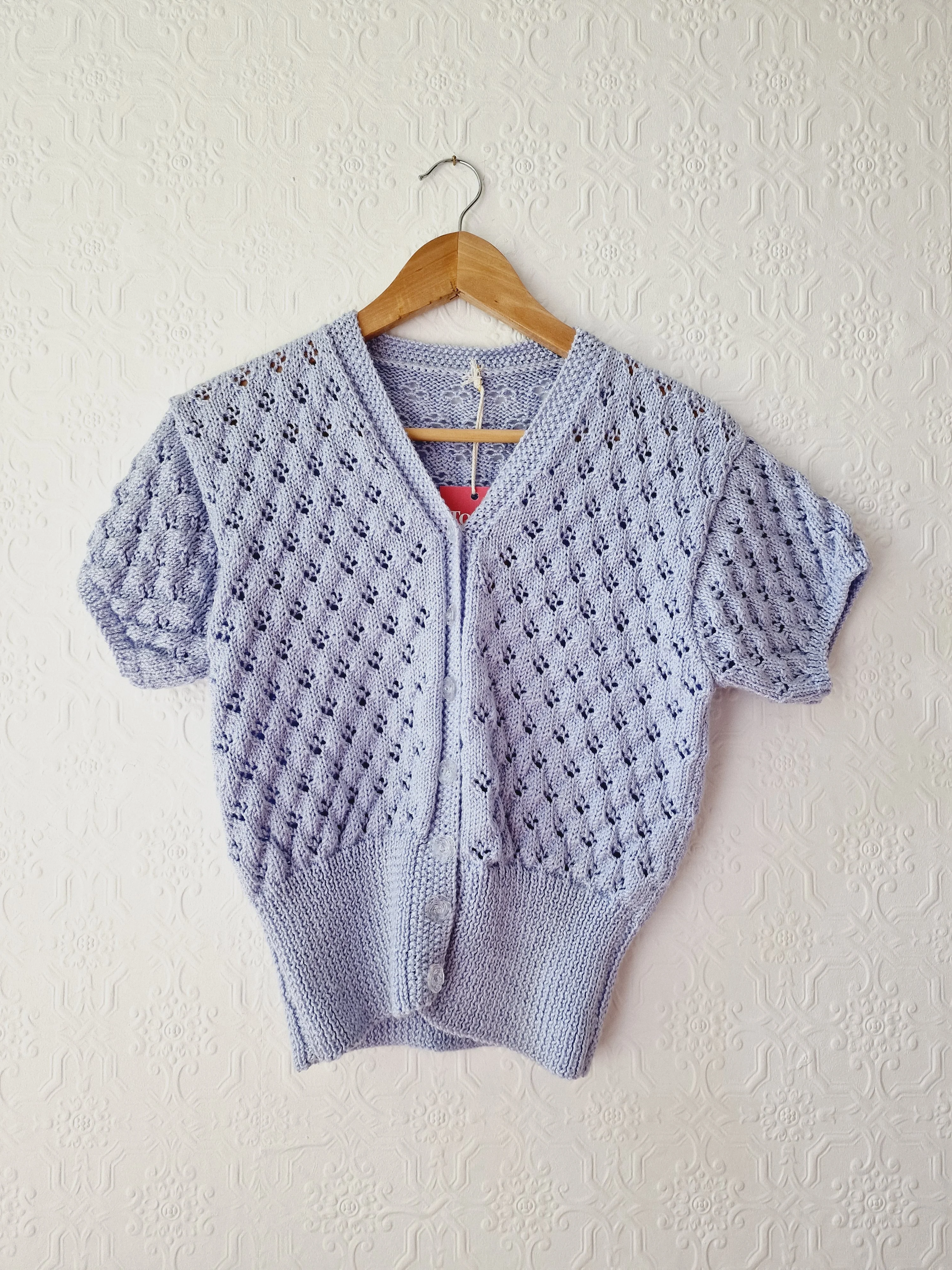 Vintage Purple Knitted Jumper Top with Short Sleeves - XS/S - Image 7