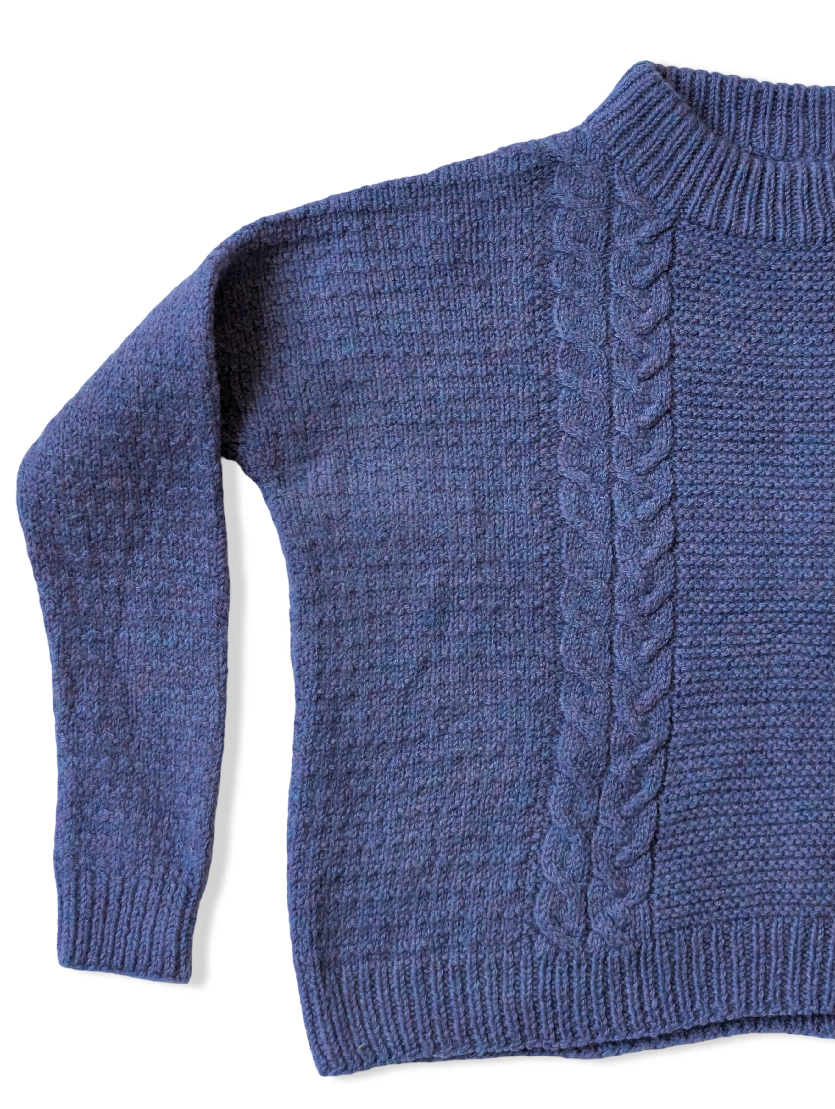 Vintage Blue Purple Pure Wool Cropped Knitted Jumper - M/L - Image 3