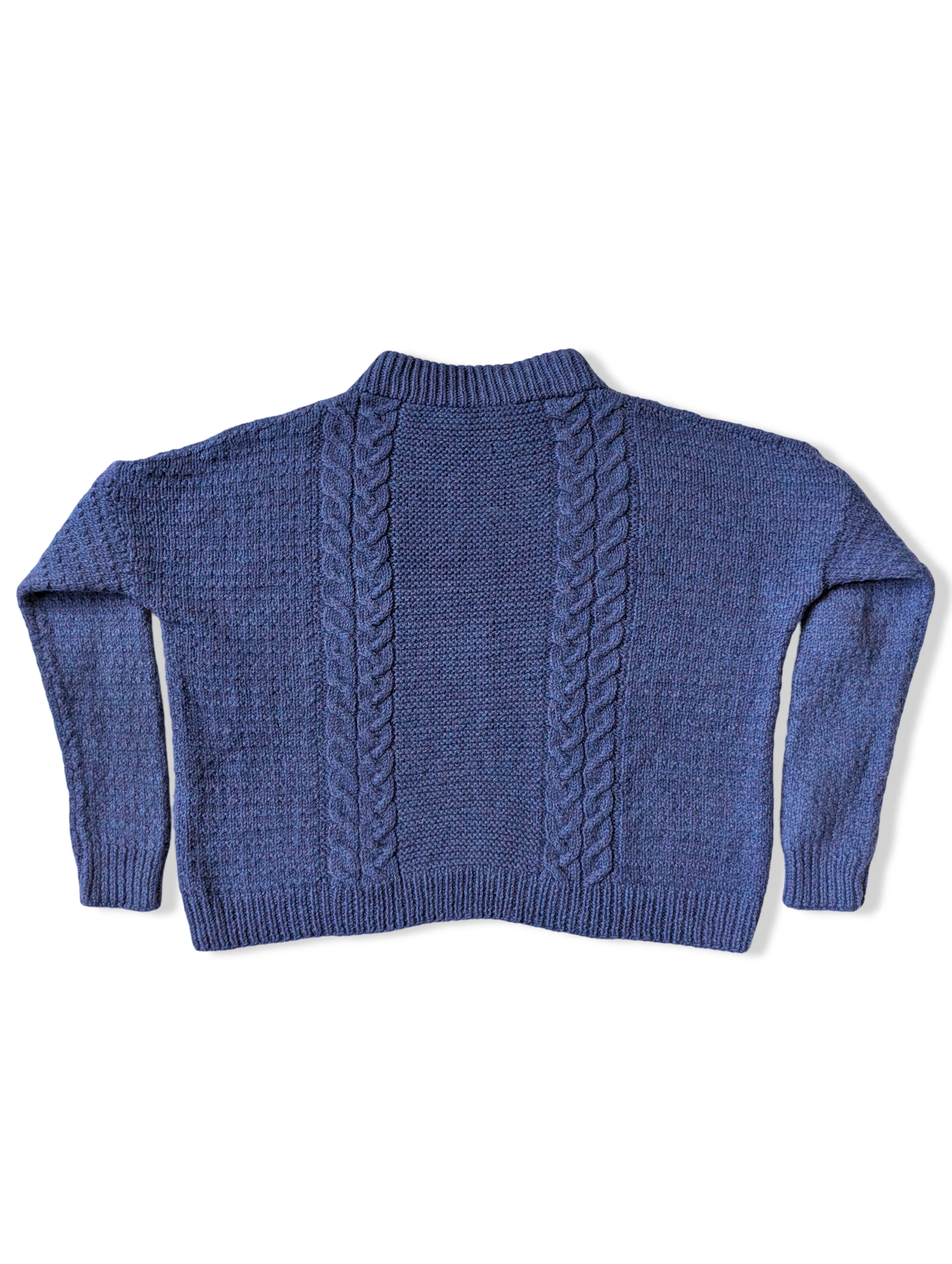 Vintage Blue Purple Pure Wool Cropped Knitted Jumper - M/L - Image 4