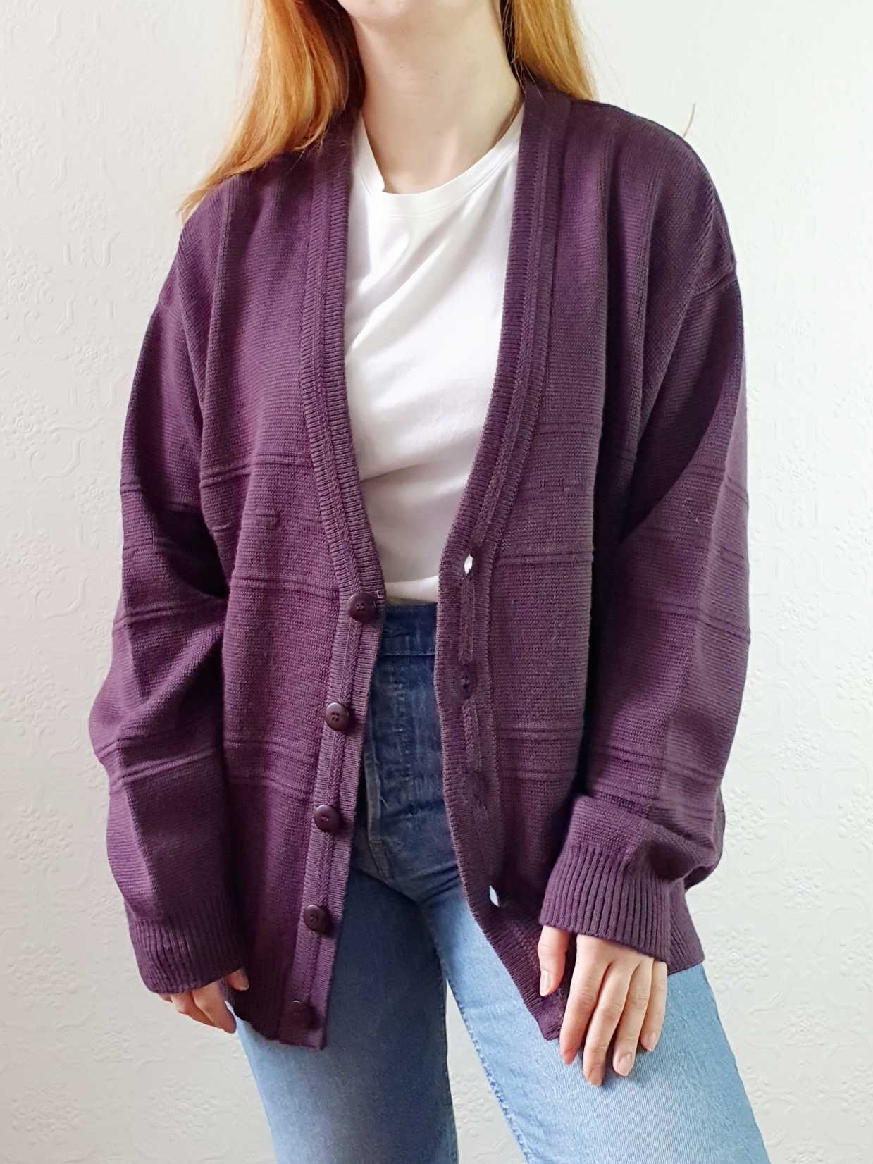 Vintage Purple Wool Cardigan - XL
