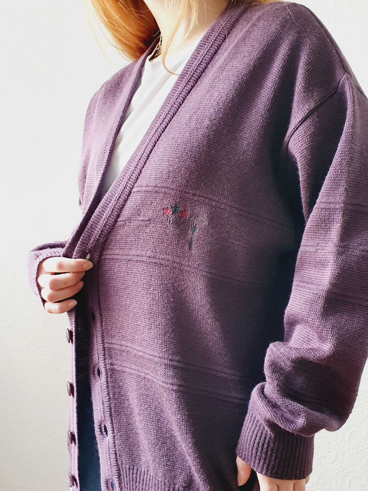 Vintage Purple Wool Cardigan - XL - Image 2