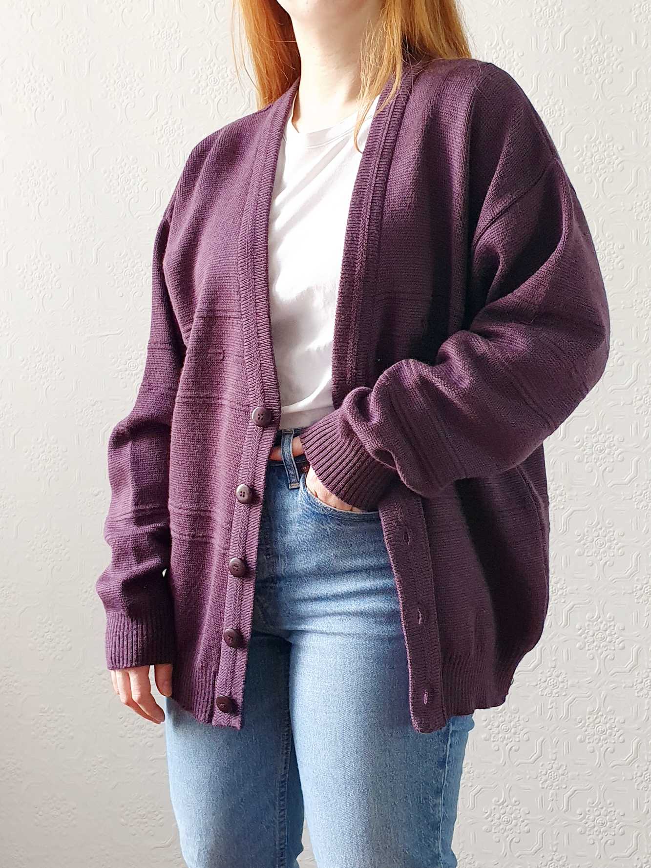 Vintage Purple Wool Cardigan - XL - Image 3
