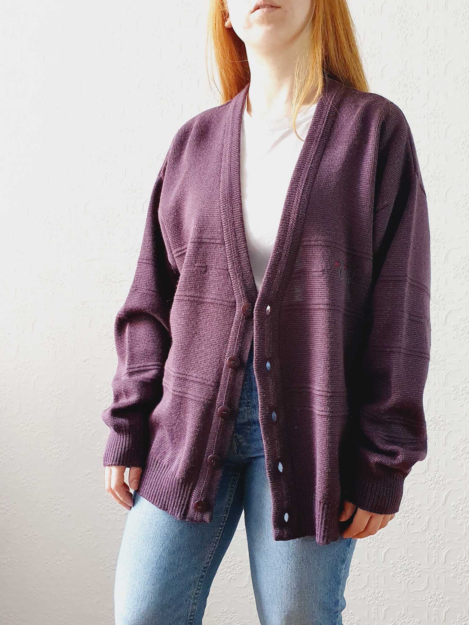 Vintage Purple Wool Cardigan - XL - Image 4