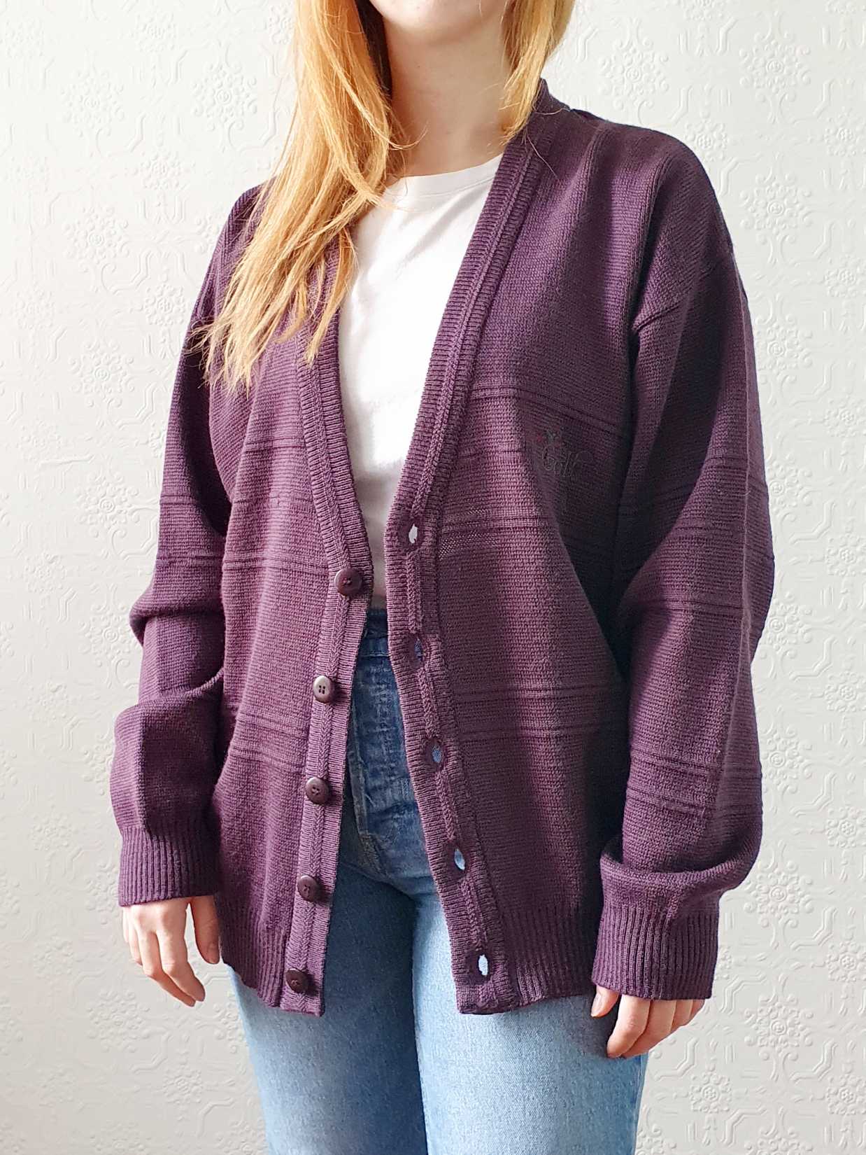 Vintage Purple Wool Cardigan - XL - Image 5