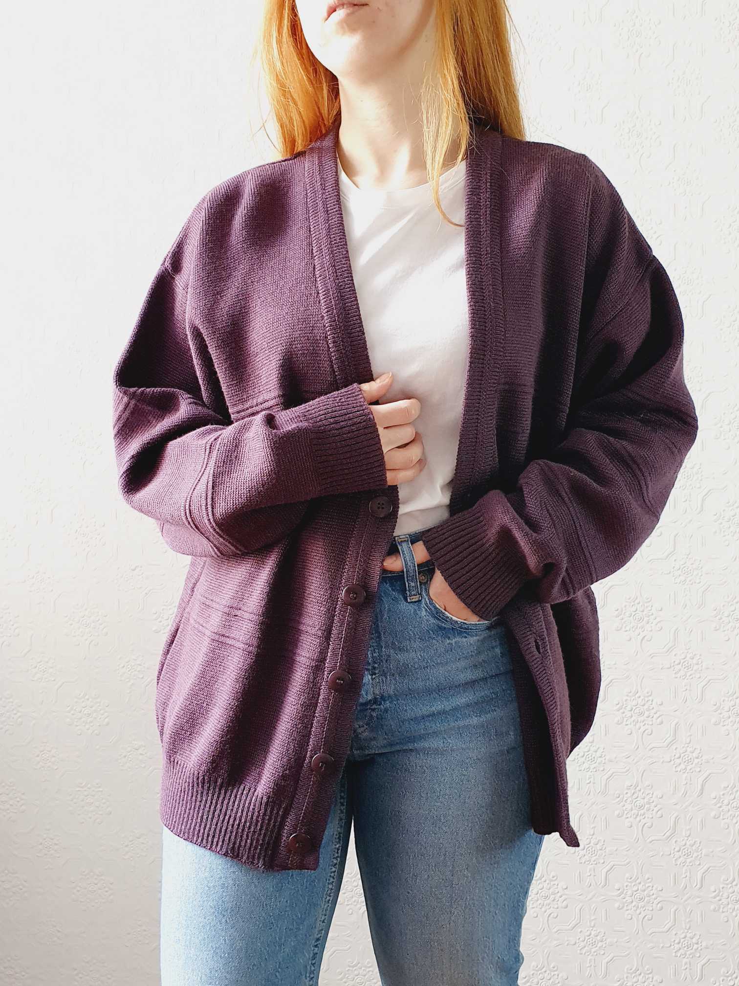 Vintage Purple Wool Cardigan - XL - Image 6