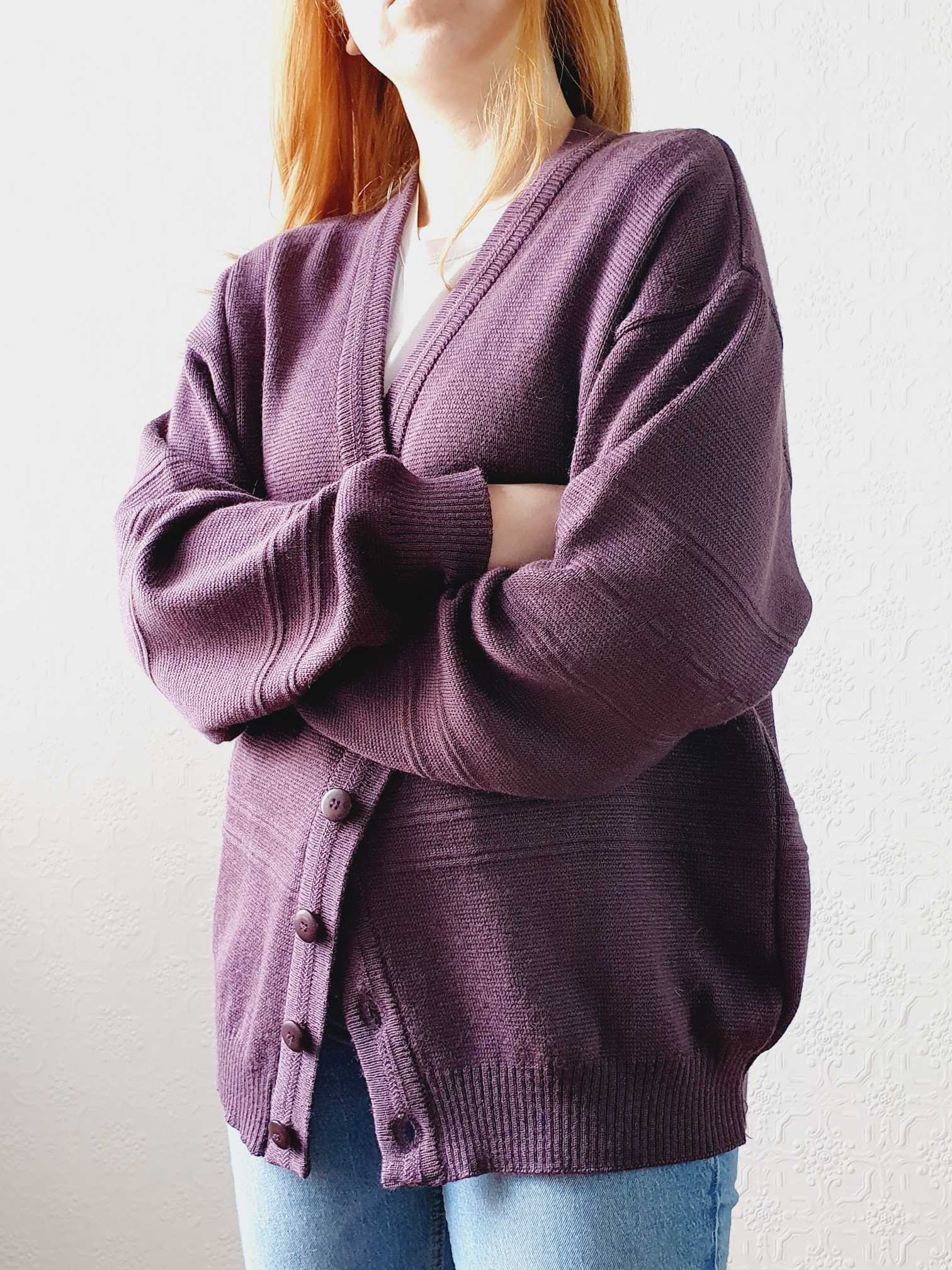 Vintage Purple Wool Cardigan - XL - Image 8