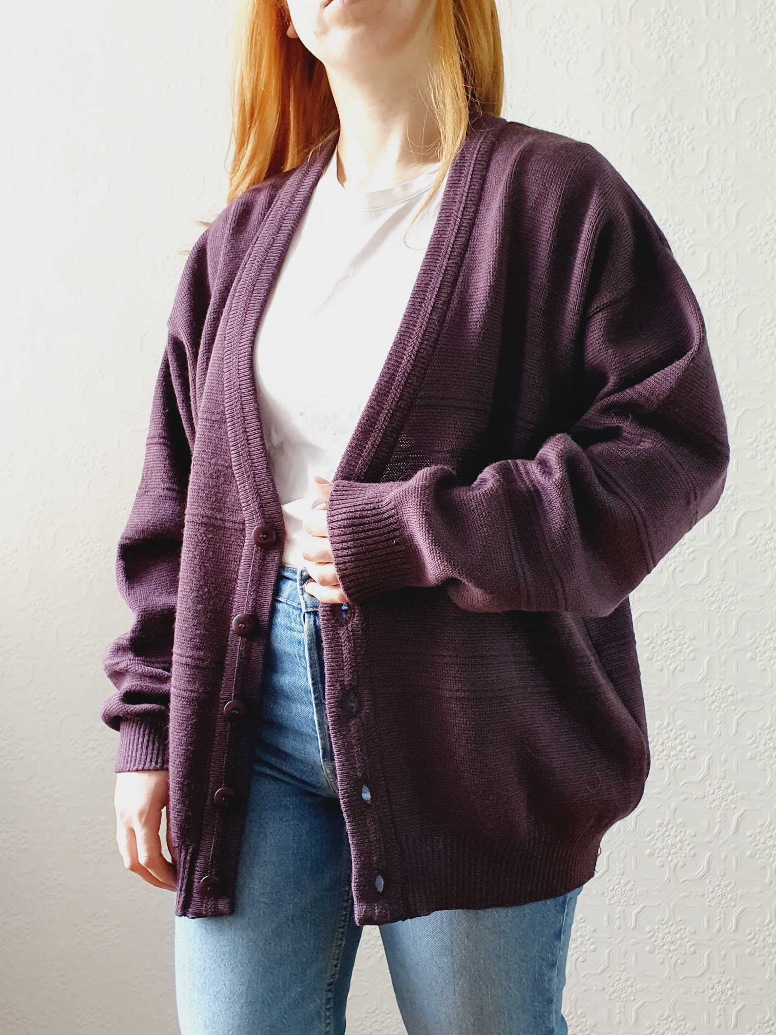 Vintage Purple Wool Cardigan - XL - Image 9