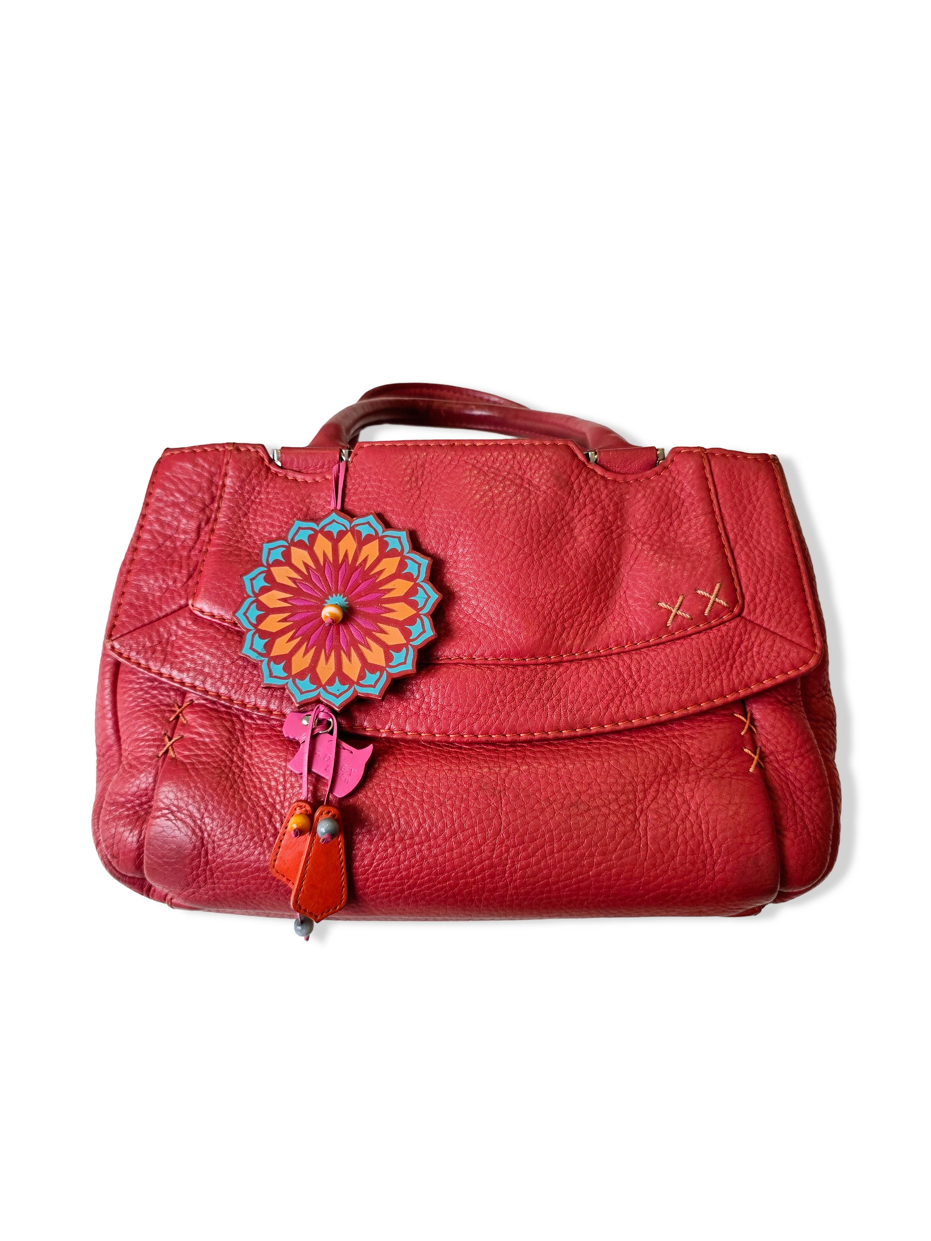 Vintage Radley London Dark Pink Leather Satchel Handbag