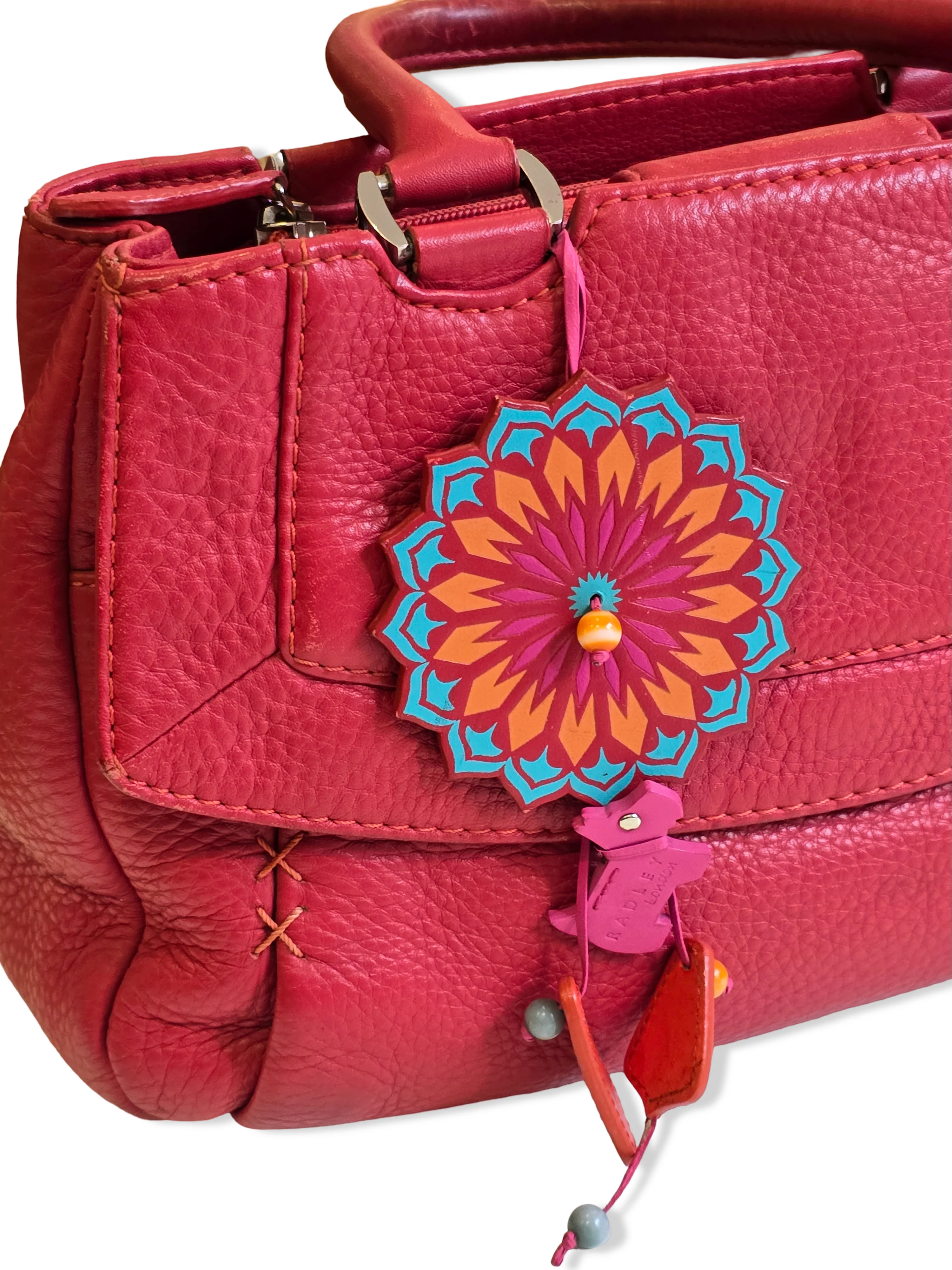 Vintage Radley London Dark Pink Leather Satchel Handbag - Image 2