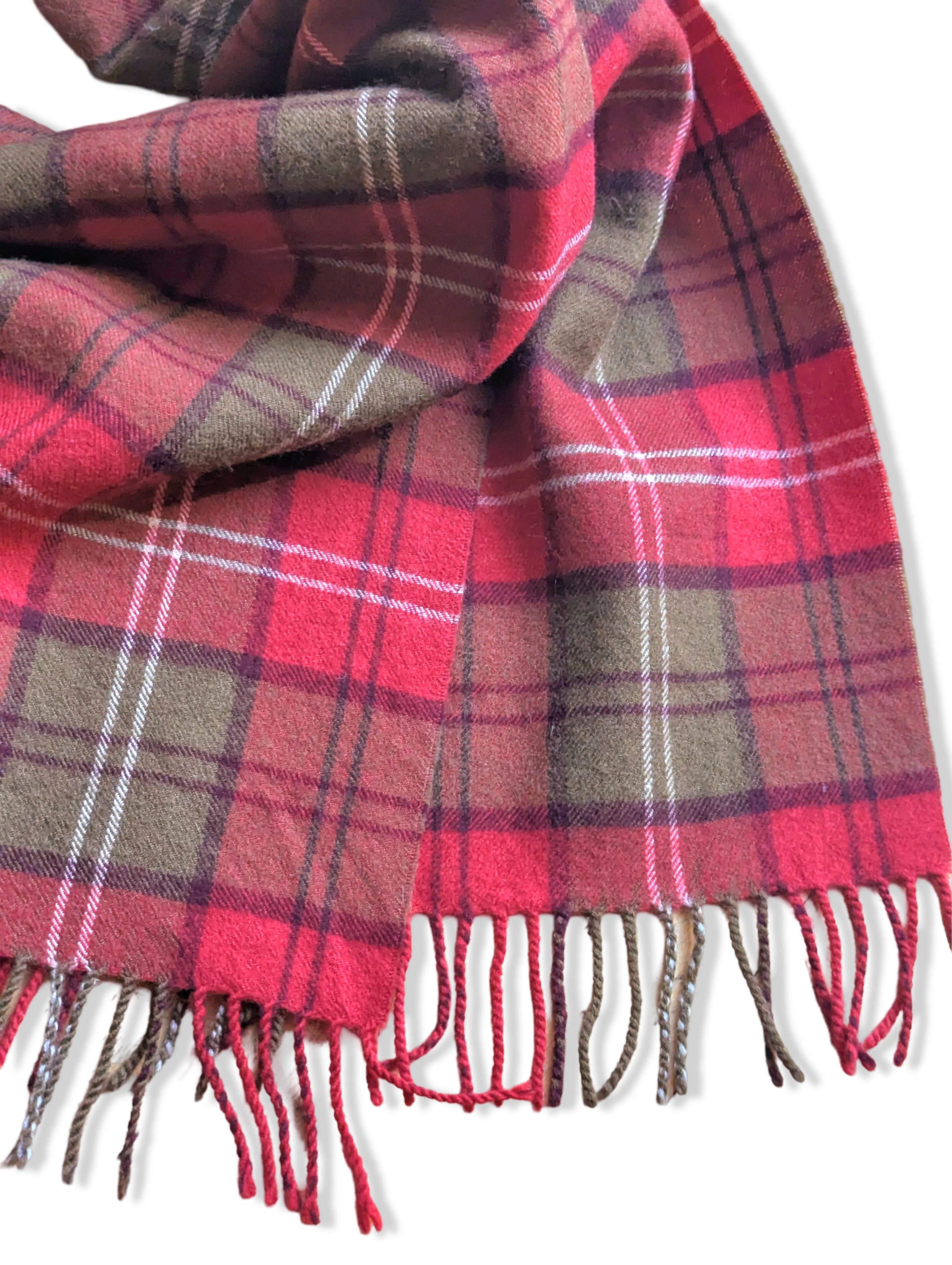 Vintage Red and Green Pure Wool Checked Scarf - Image 3