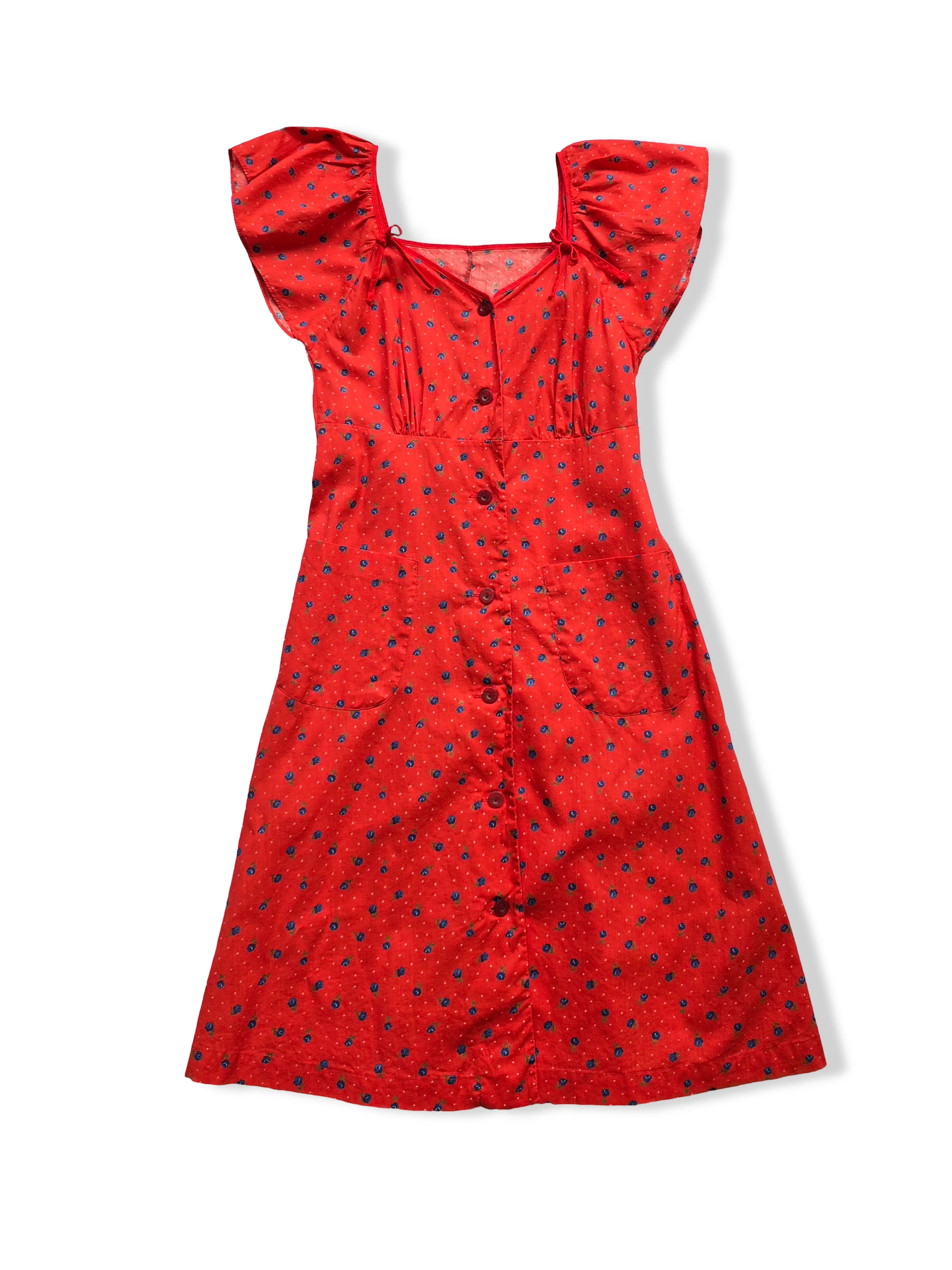Vintage Red Button Down Floral Print Midi Dress - M - Image 2
