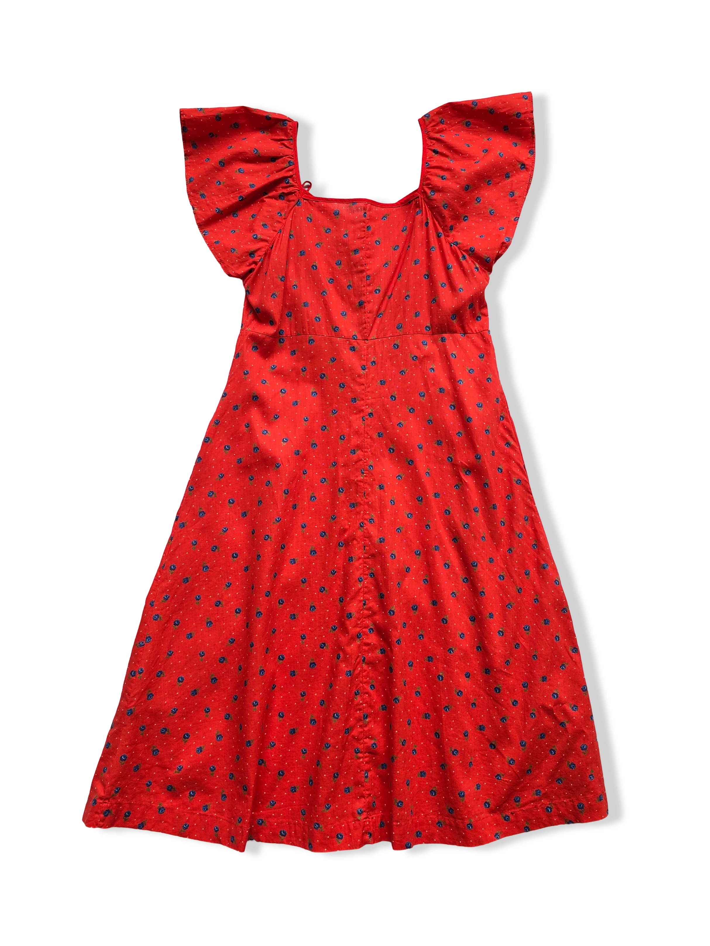 Vintage Red Button Down Floral Print Midi Dress - M - Image 3