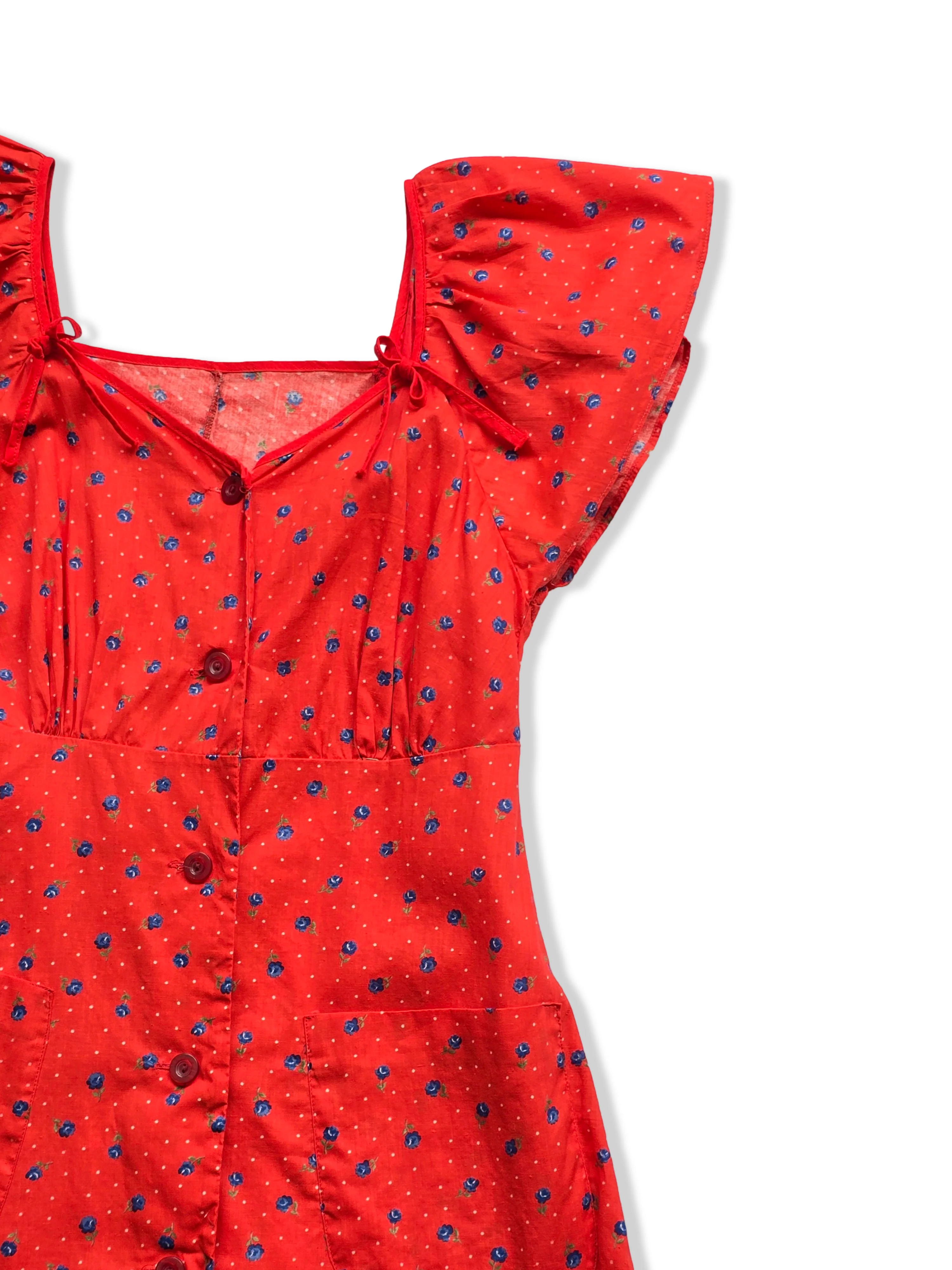 Vintage Red Button Down Floral Print Midi Dress - M - Image 4
