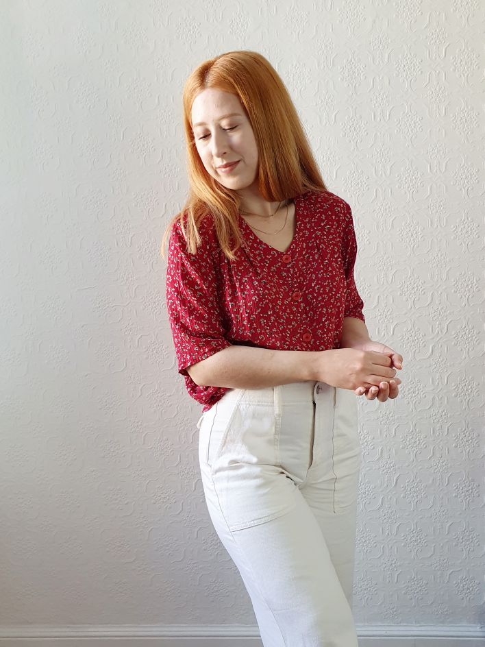 Vintage Red Floral Blouse - L - Image 2