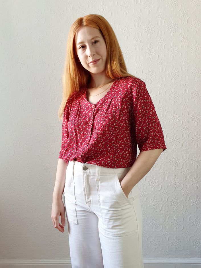 Vintage Red Floral Blouse - L - Image 6