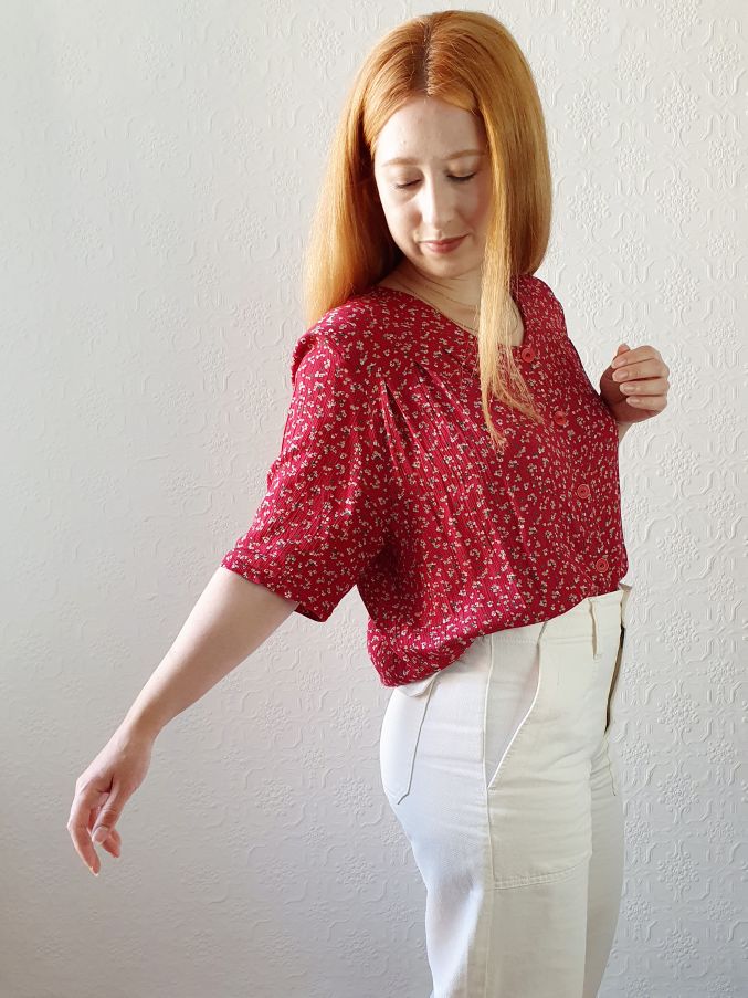 Vintage Red Floral Blouse - L - Image 7