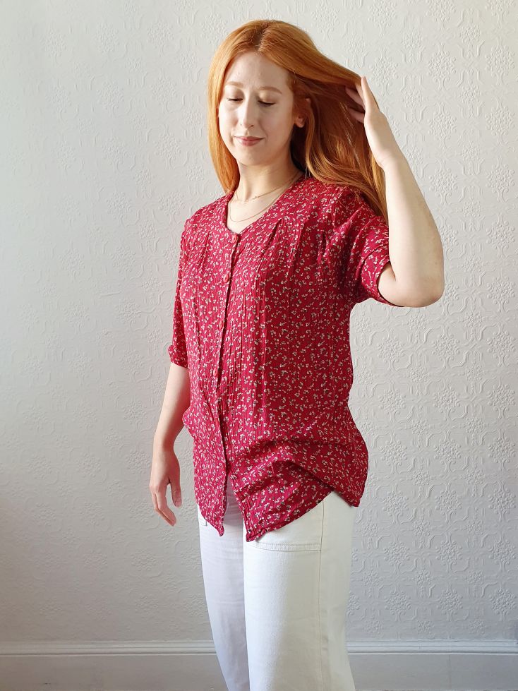Vintage Red Floral Blouse - L - Image 9