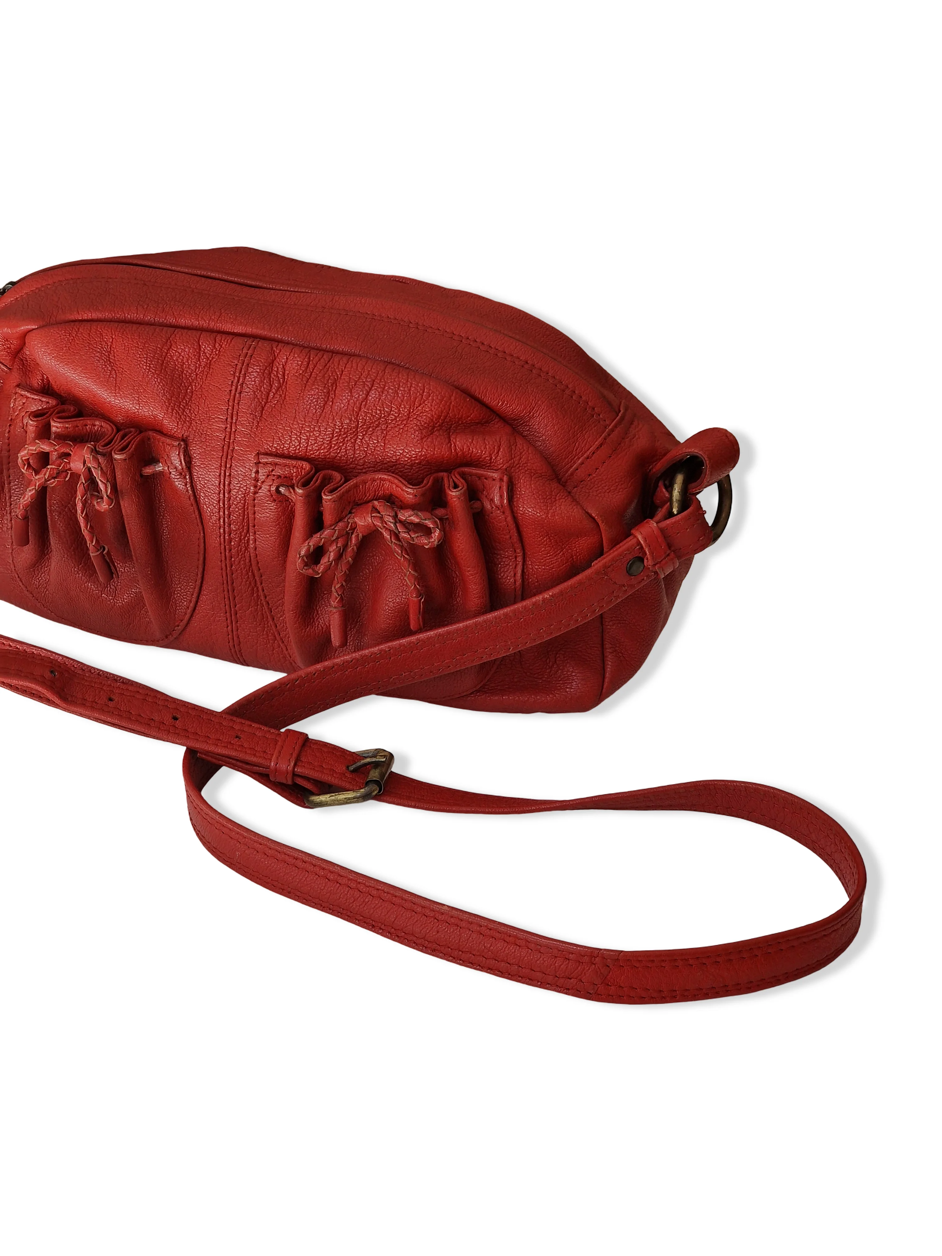 Vintage Red Leather Crossbody/Shoulder Bag with Bows
