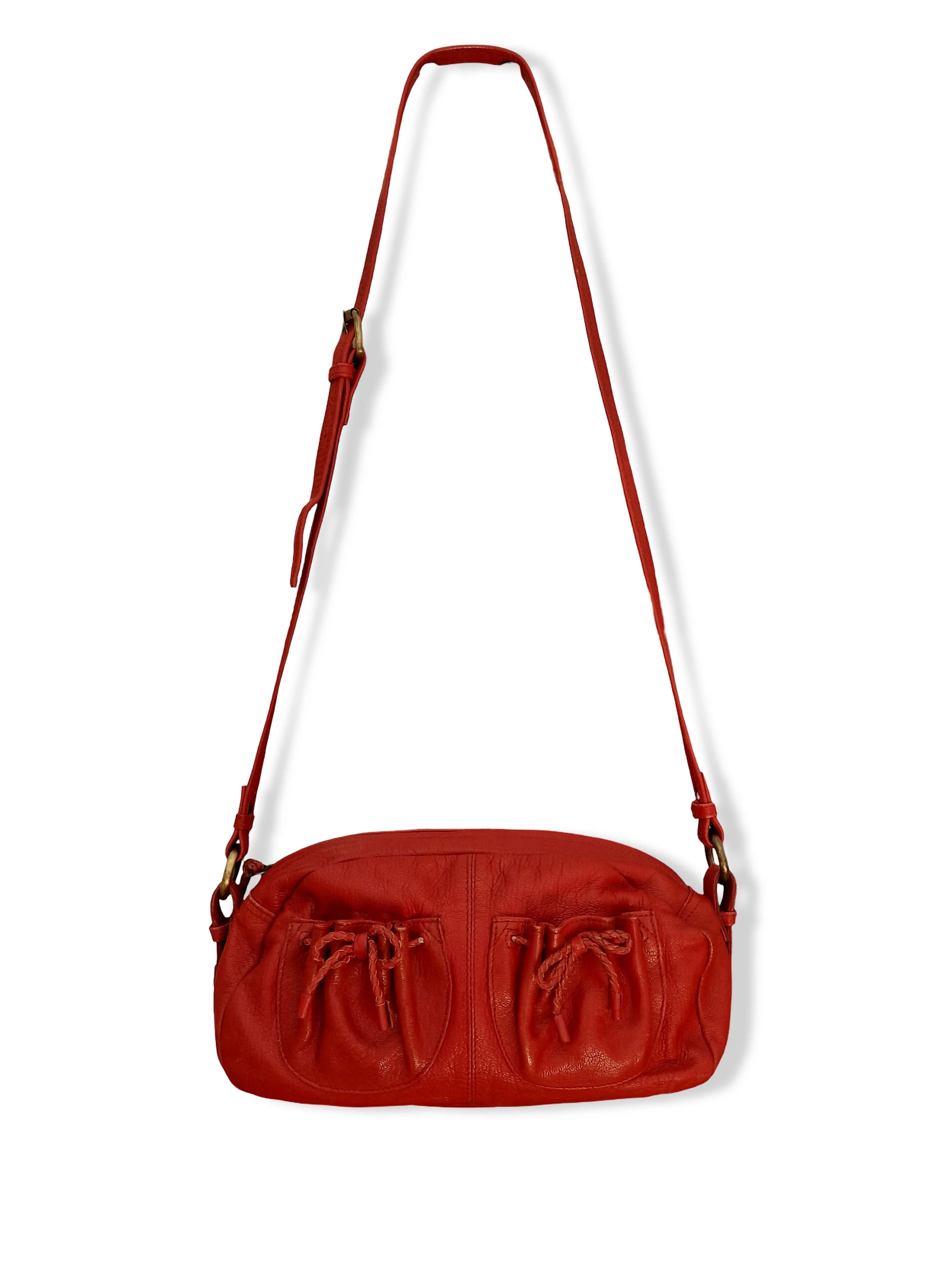 Vintage Red Leather Crossbody/Shoulder Bag with Bows - Image 2