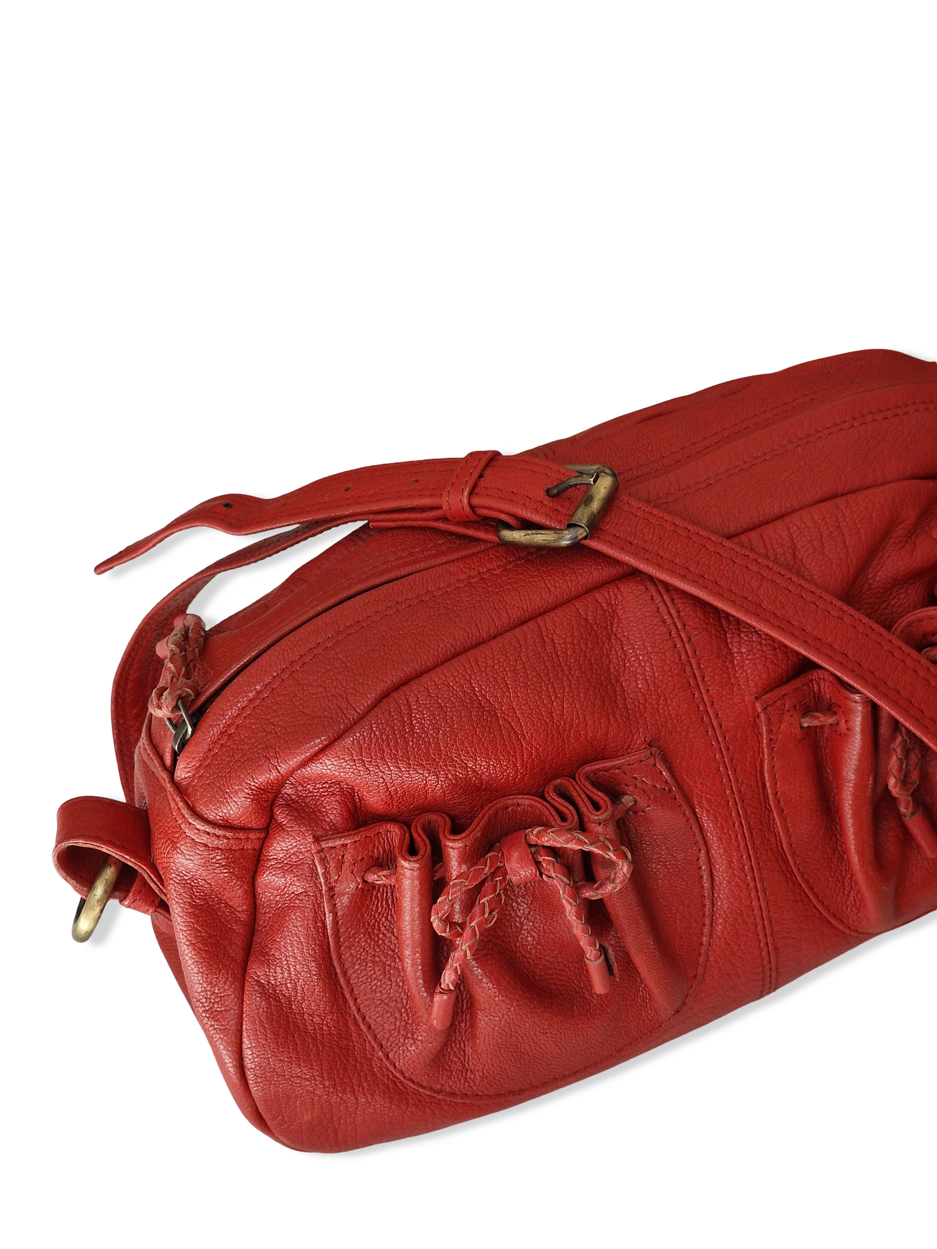Vintage Red Leather Crossbody/Shoulder Bag with Bows - Image 4