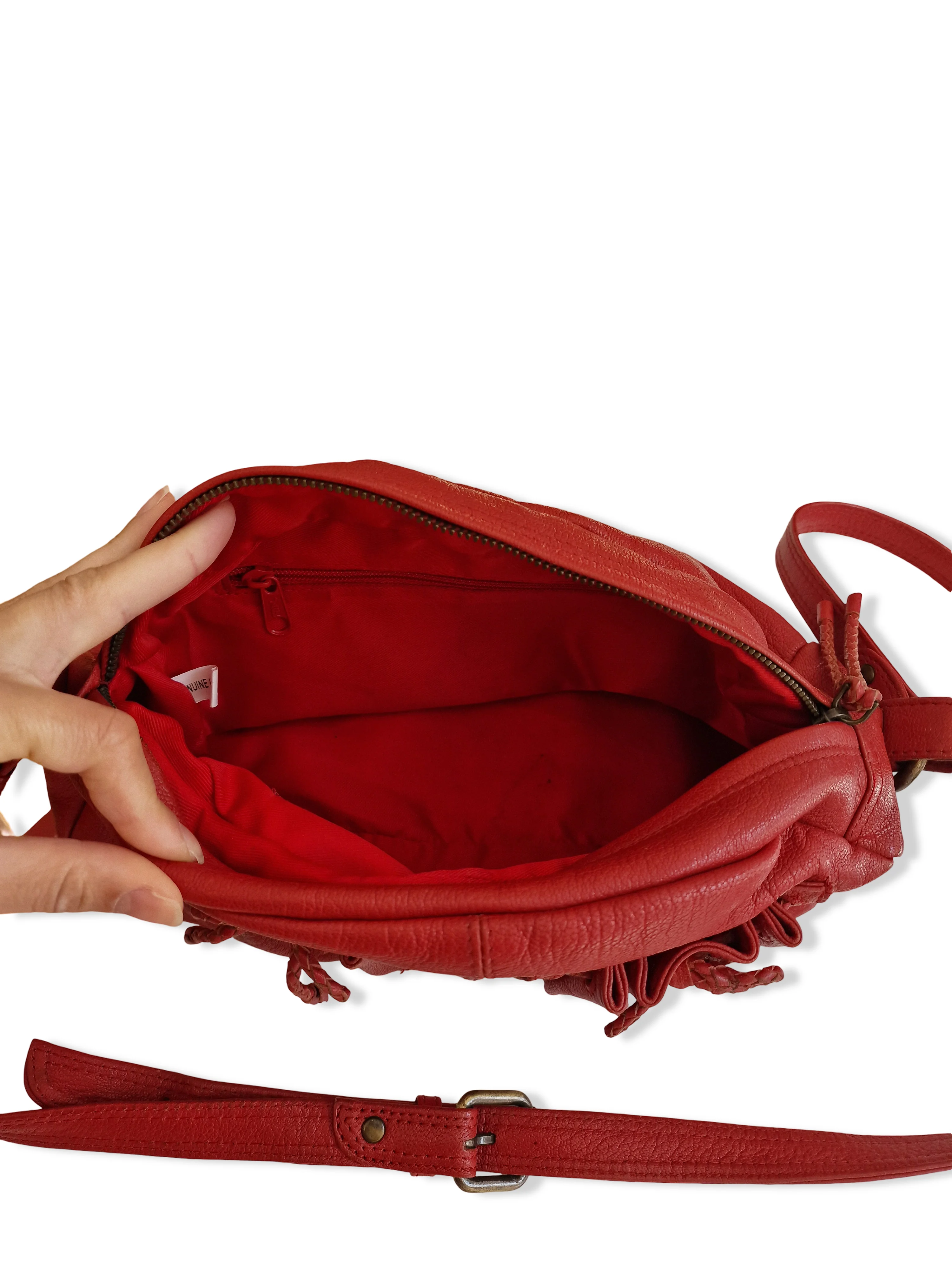 Vintage Red Leather Crossbody/Shoulder Bag with Bows - Image 8