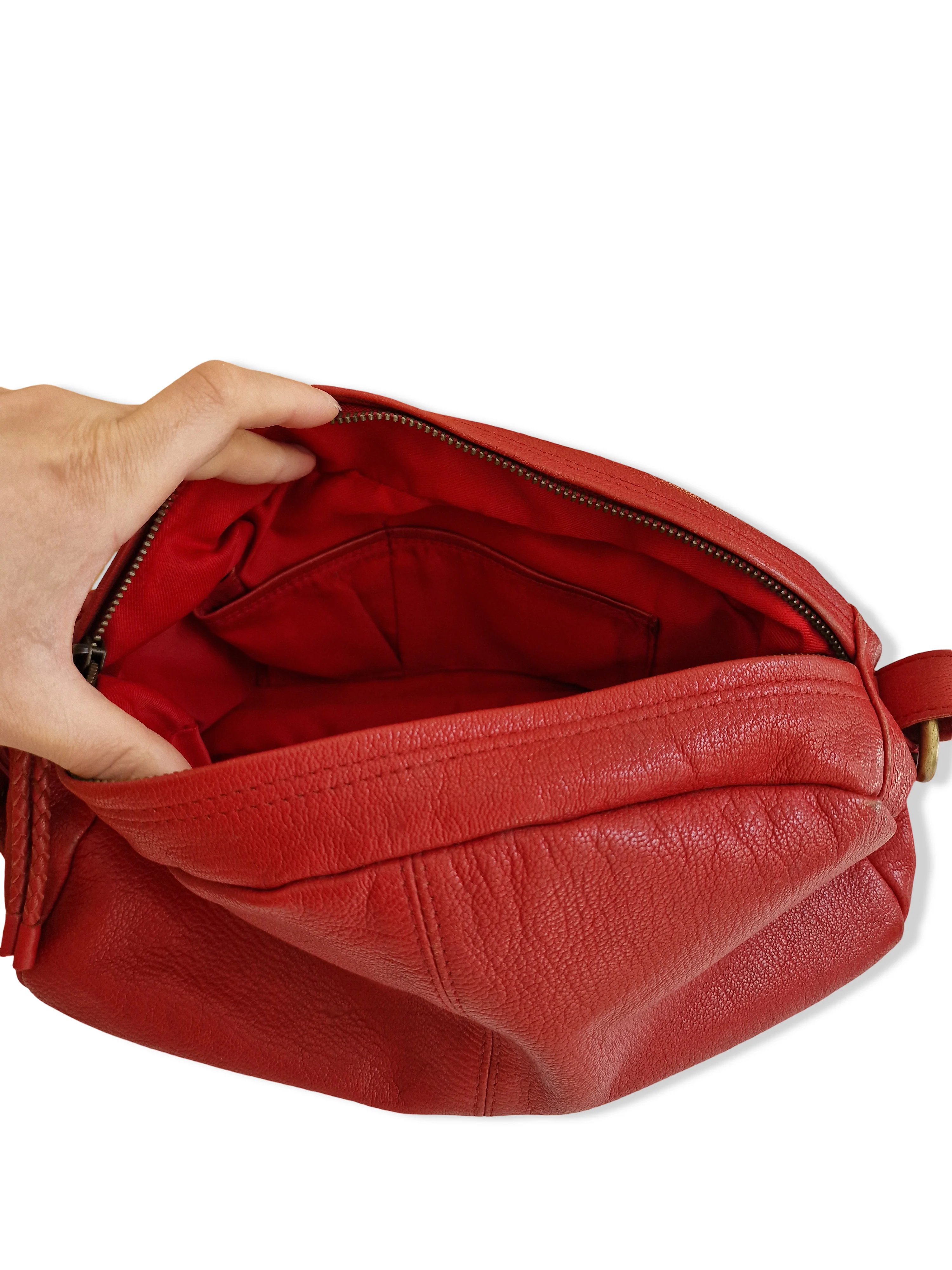 Vintage Red Leather Crossbody/Shoulder Bag with Bows - Image 9